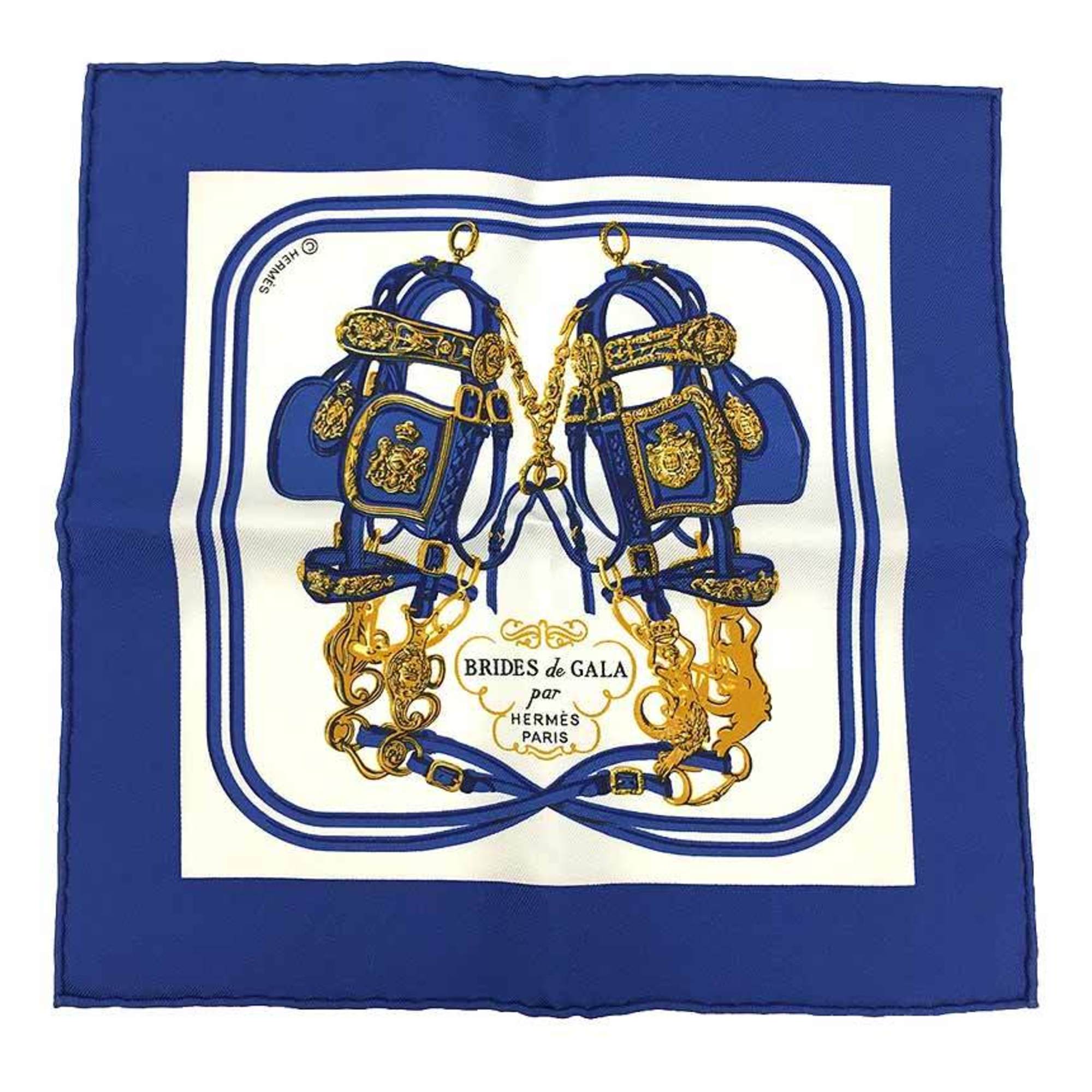 HERMES CARRE NANO 20CM BRIDES DE GALA Ceremony bridle Karenano KARE 20 NanoKare Scarf Muffler BLEU VIF/BLANC Blue x White 2020 100% Silk Hermes aq6263