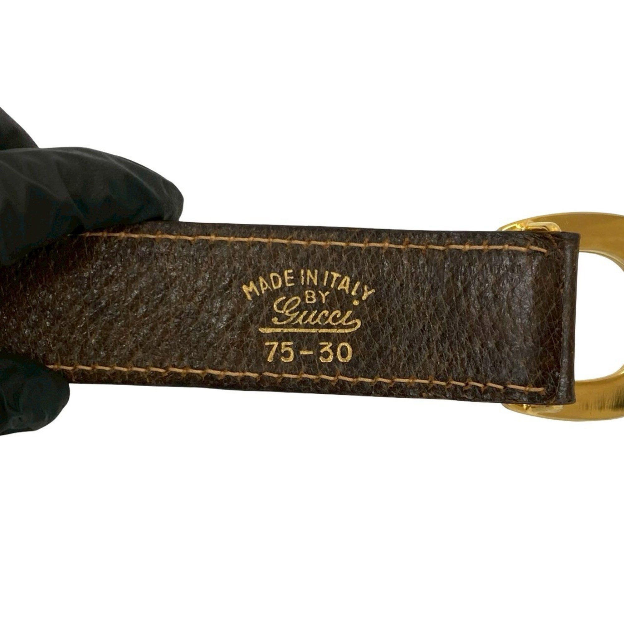 GUCCI Old Gucci Horseshoe Leather Belt with Genuine Hardware, Brown, 1491b