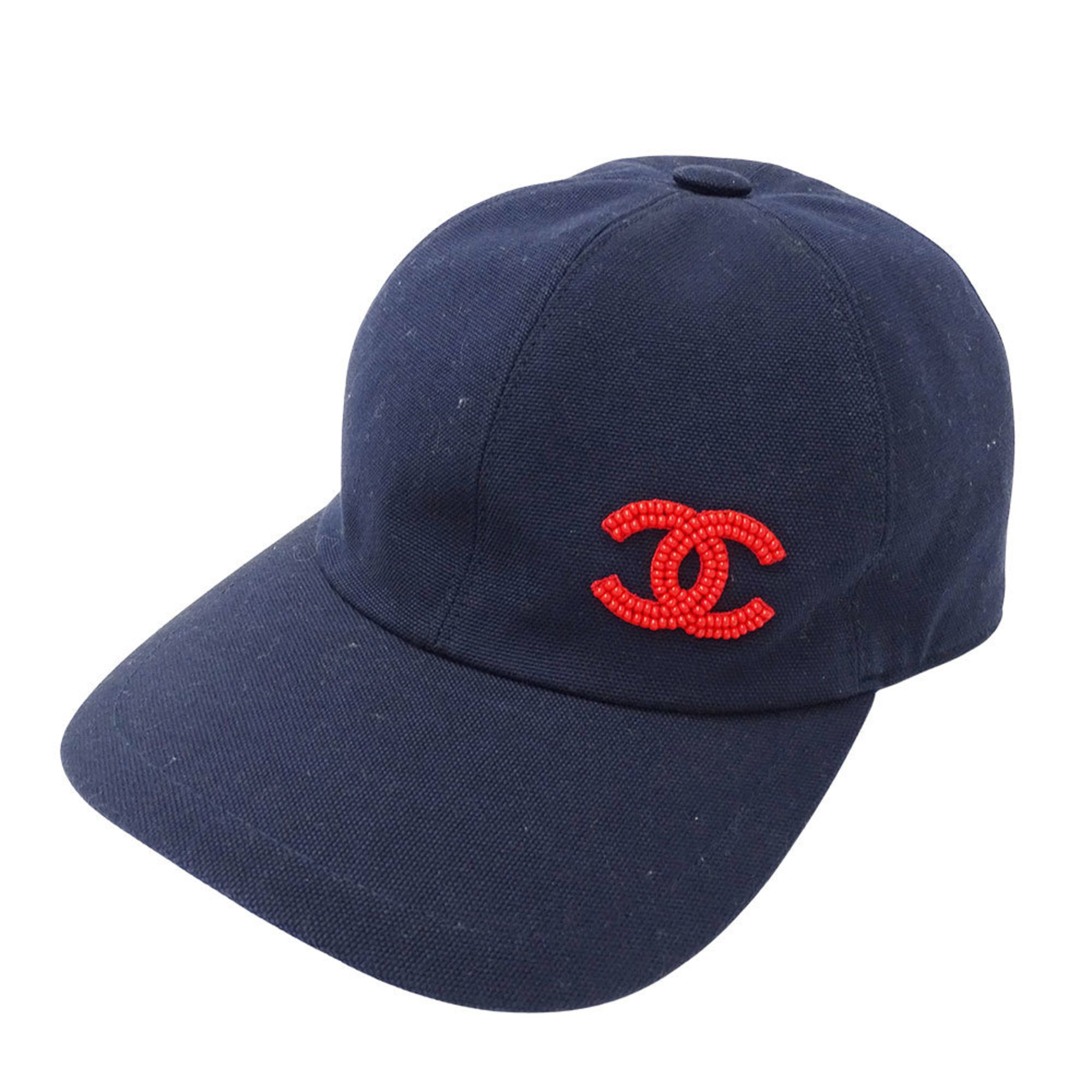 CHANEL Women’s Brand Cotton Navy Baseball Cap with Silver Hardware