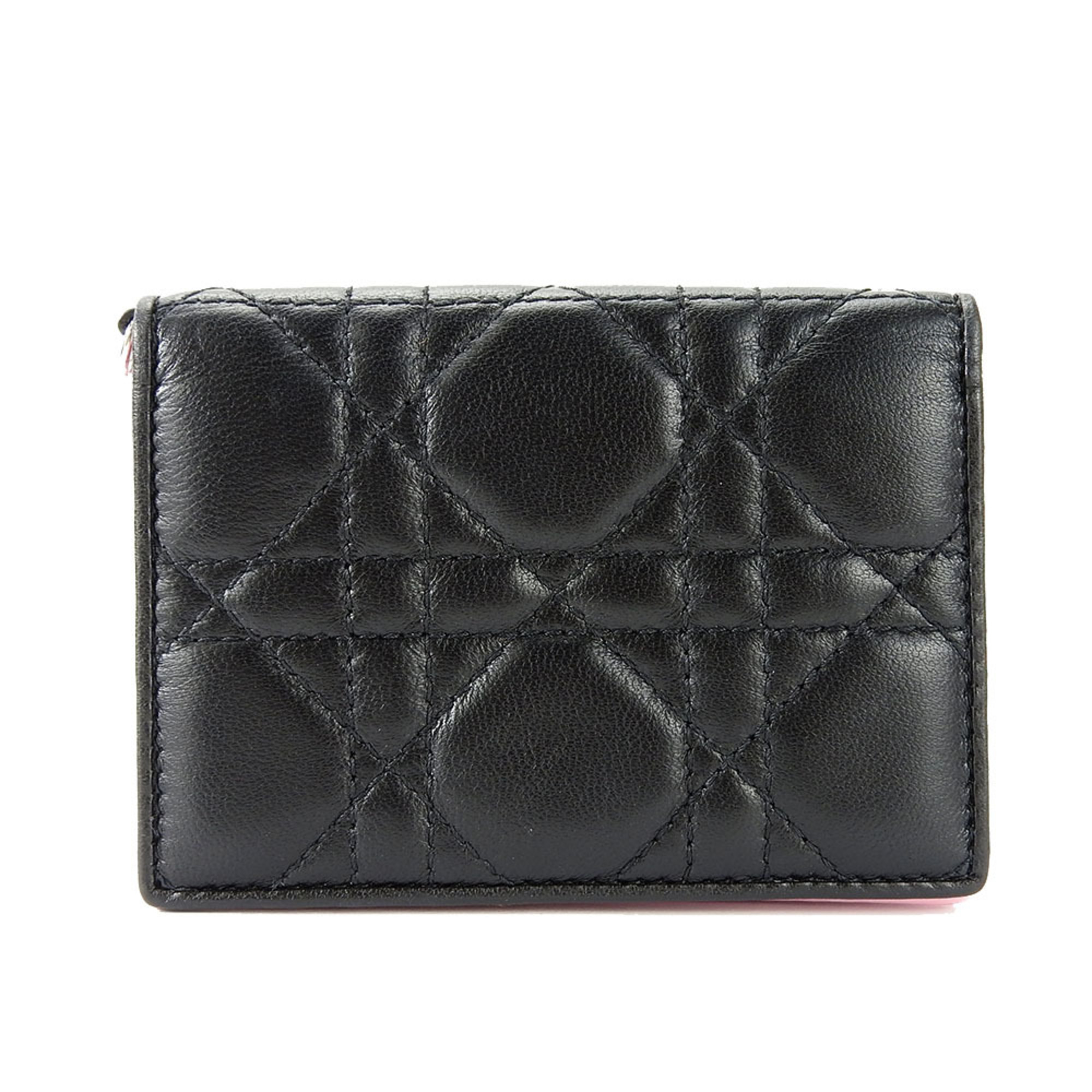 Christian Dior Business Card Holder/Card Case Cannage Leather Black Pink Accessories Women’s