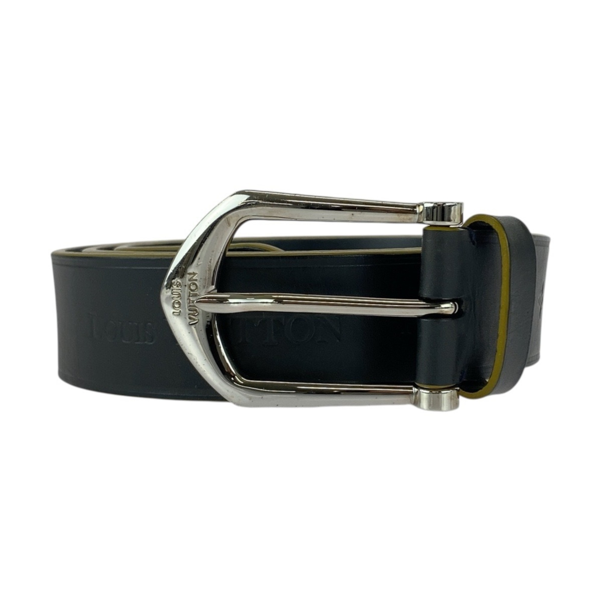 LOUIS VUITTON 95cm/38 inch Black Leather Belt with Silver Hardware, M9559, Men’s
