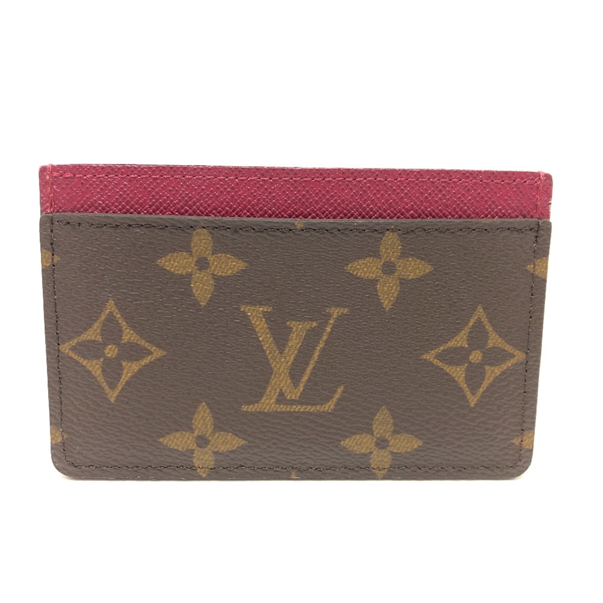 LOUIS VUITTON M60703 Monogram Porte Carte Sample Pass Case, ID Card Canvas, Women’s, Fuchsia Brown