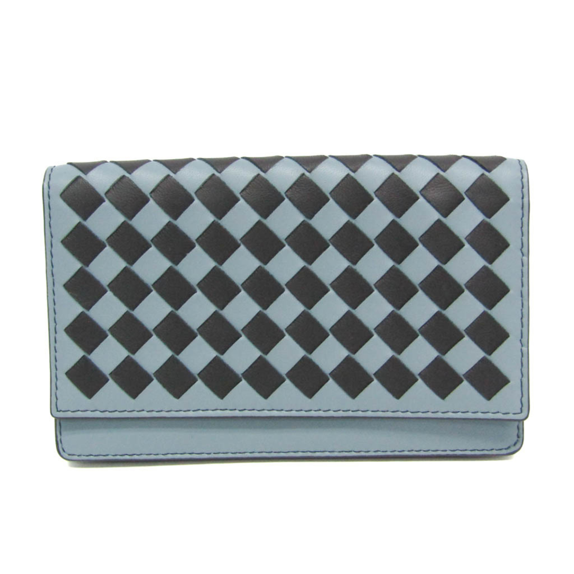 Bottega Veneta Intrecciato Leather Card Case Black,Light Blue Gray