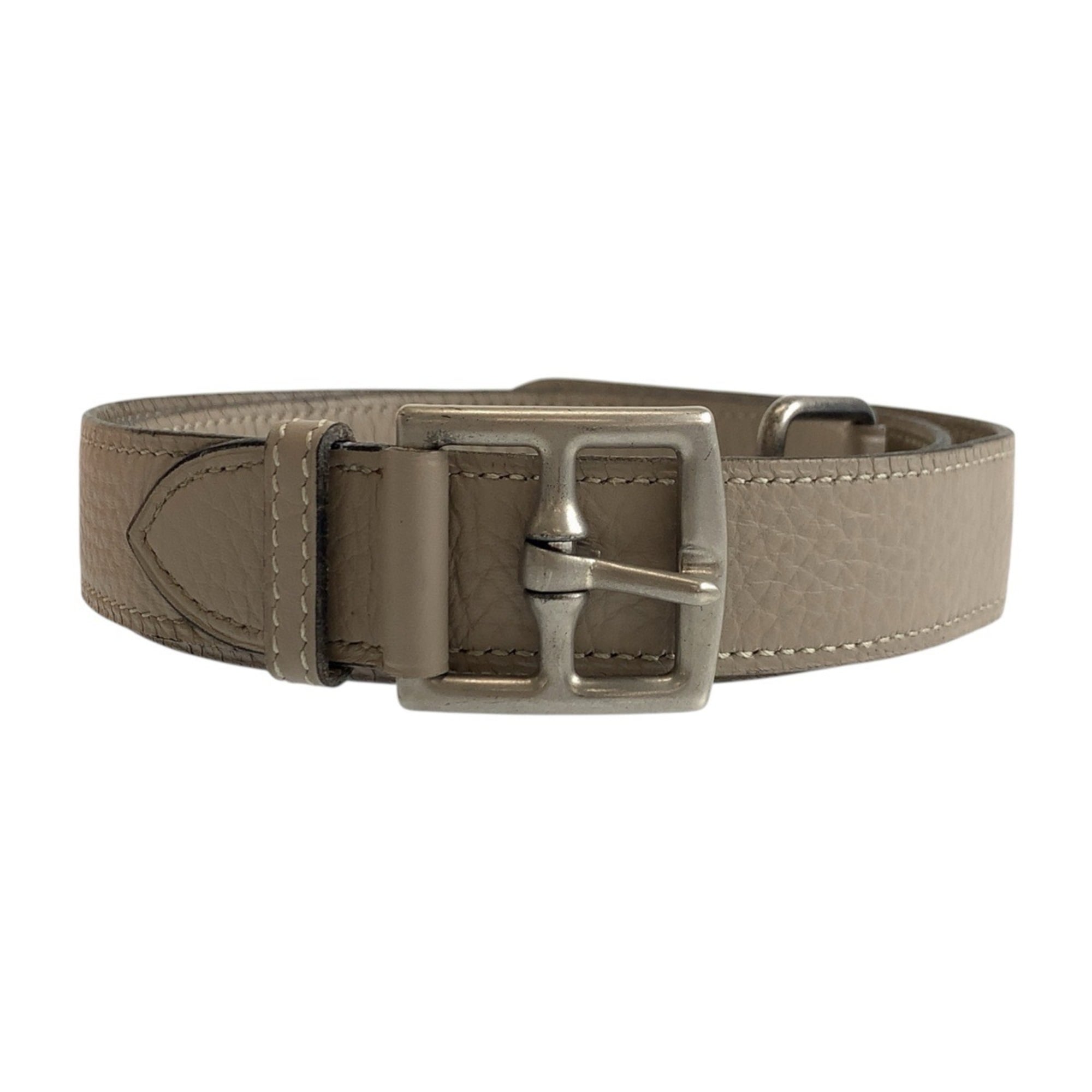 HERMES EtriviÃ¨re Beige Togo Leather Belt with Silver Hardware and D Stamp