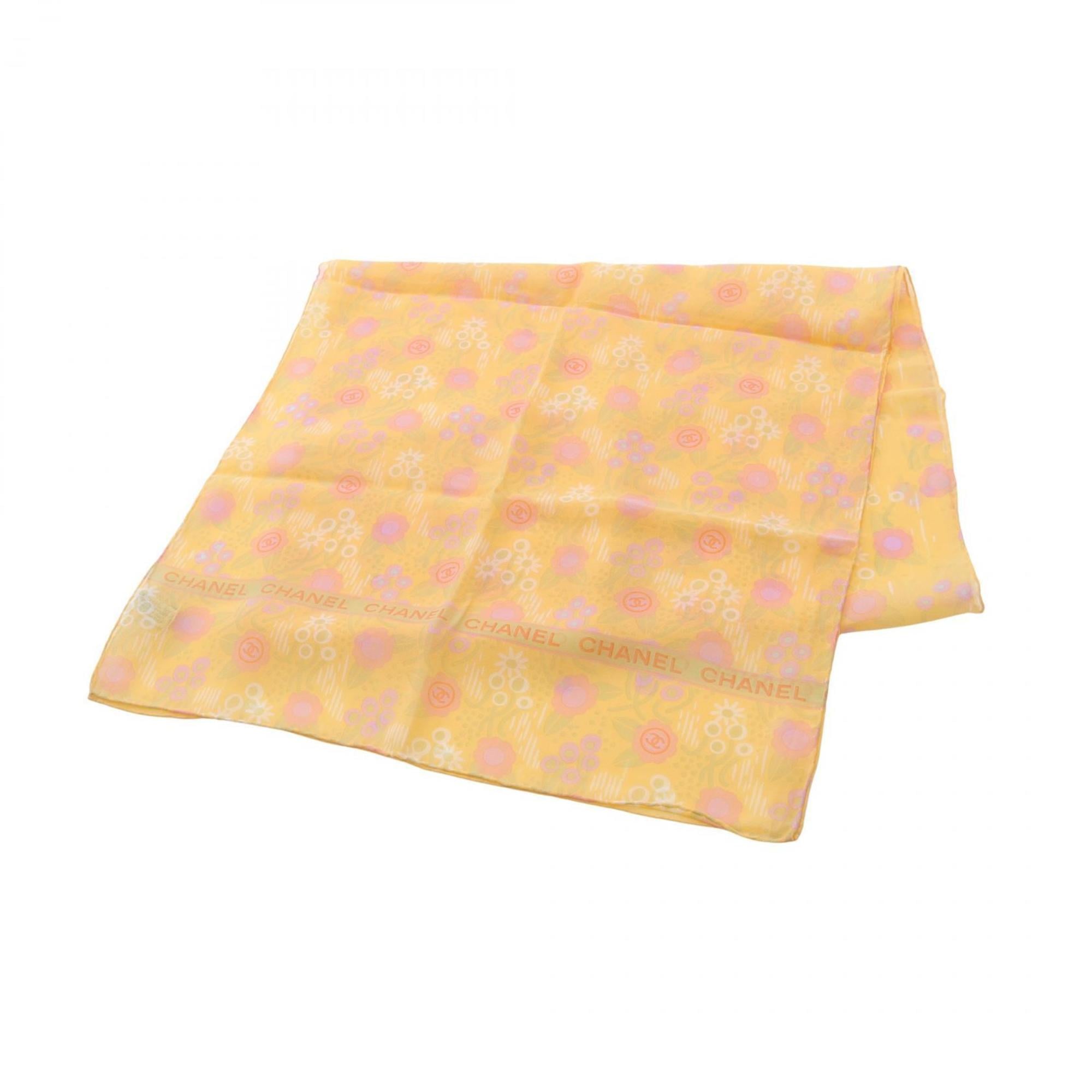 CHANEL Coco Mark Flower Scarf, Silk, Women’s, Yellow, Multicolor