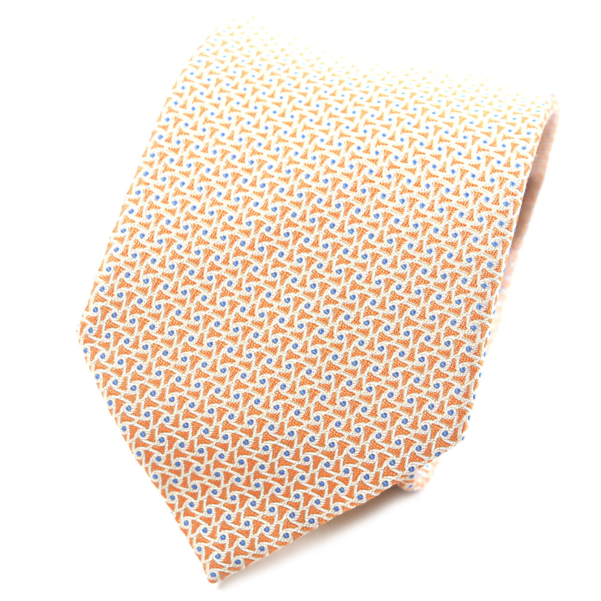 HERMES 659082T 100% Silk All-Over Print Tie in Orange and Blue, with Box, Made France, Men’s Business Essentials