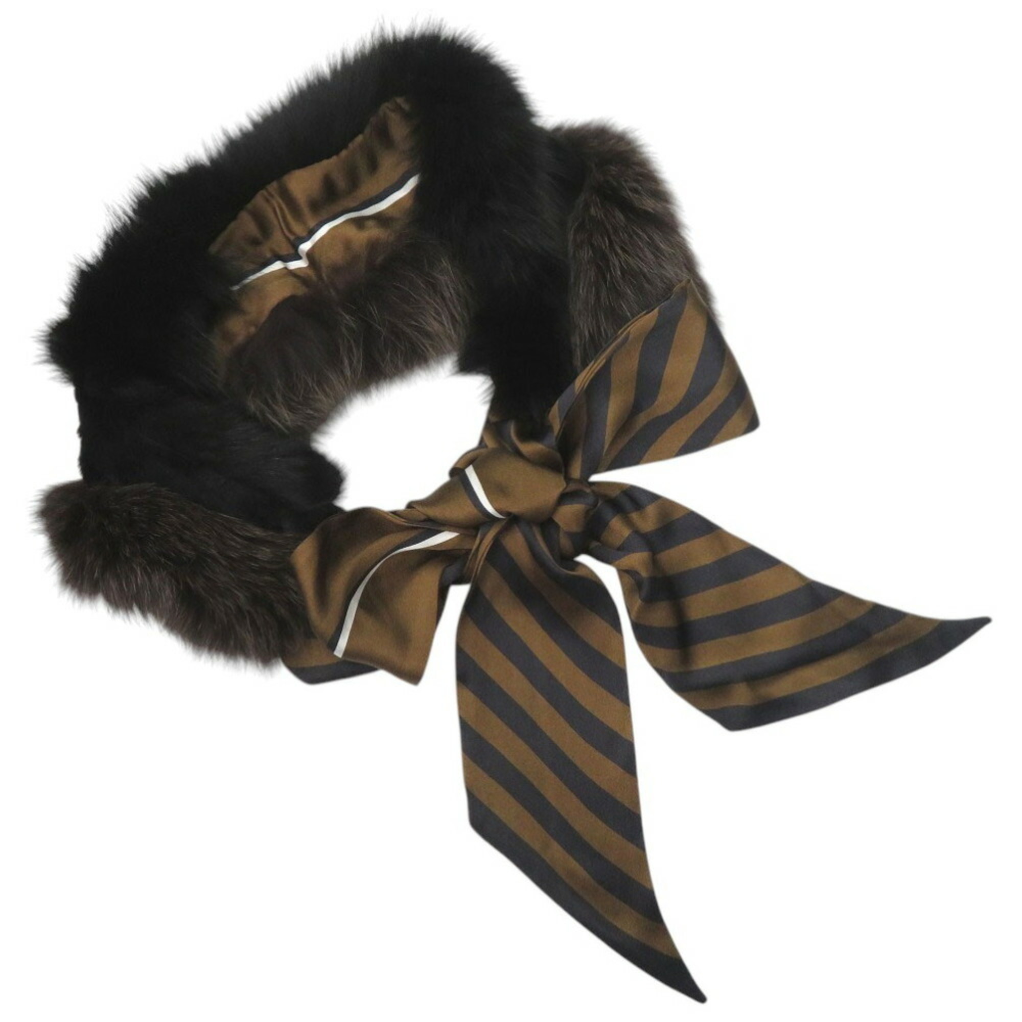 Fendi Tippet Scarf, Stole, Fox Fur, Rabbit Fur and Silk, Black, 0483FENDI