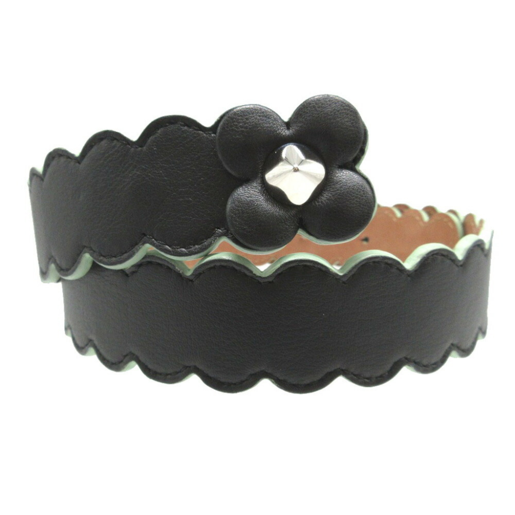 Fendi Flower Motif Leather Black 75 Belt 0753FENDI