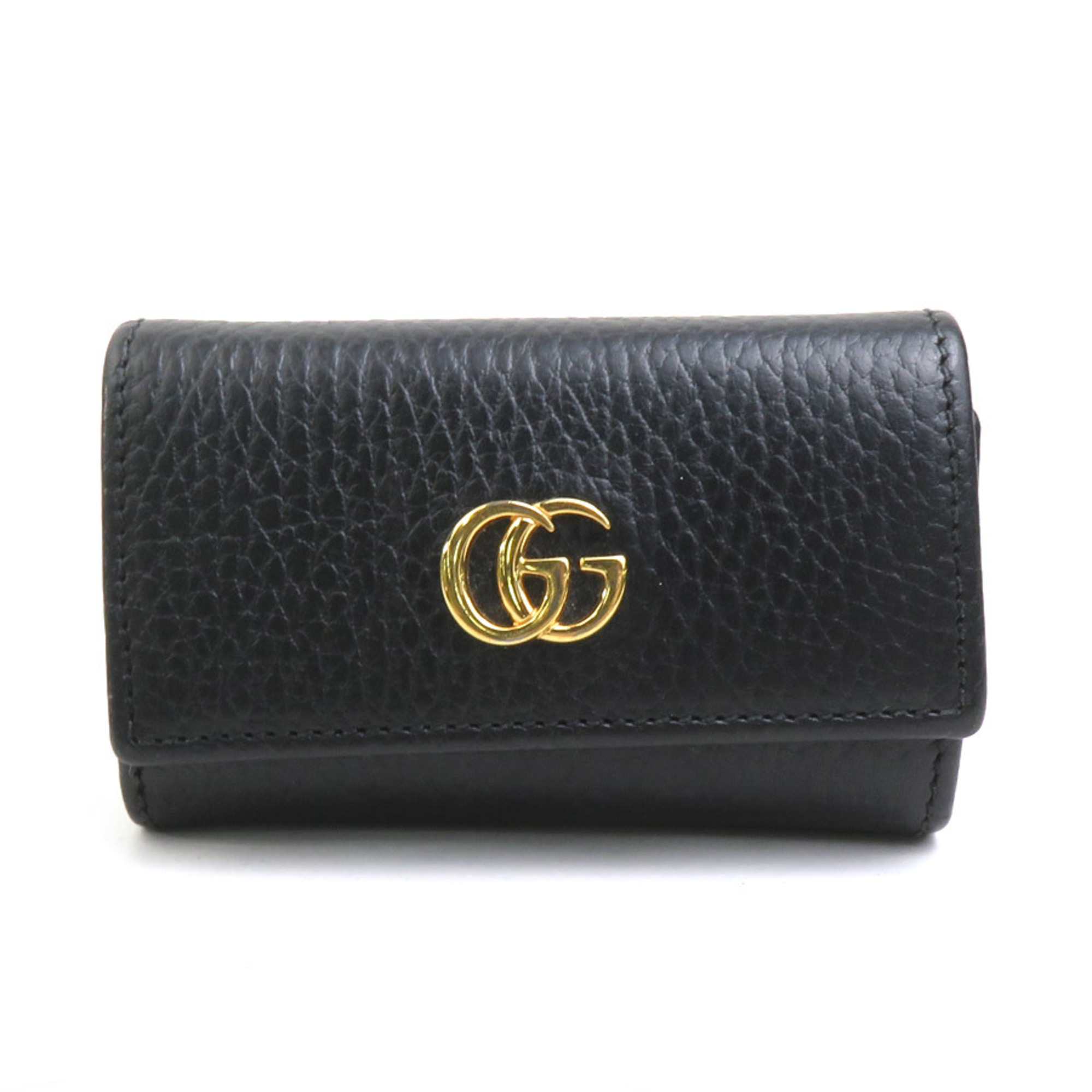 GUCCI GG Marmont Leather Key Case, Black, Accessory, Men’s, Women’s, 456118, H31138A