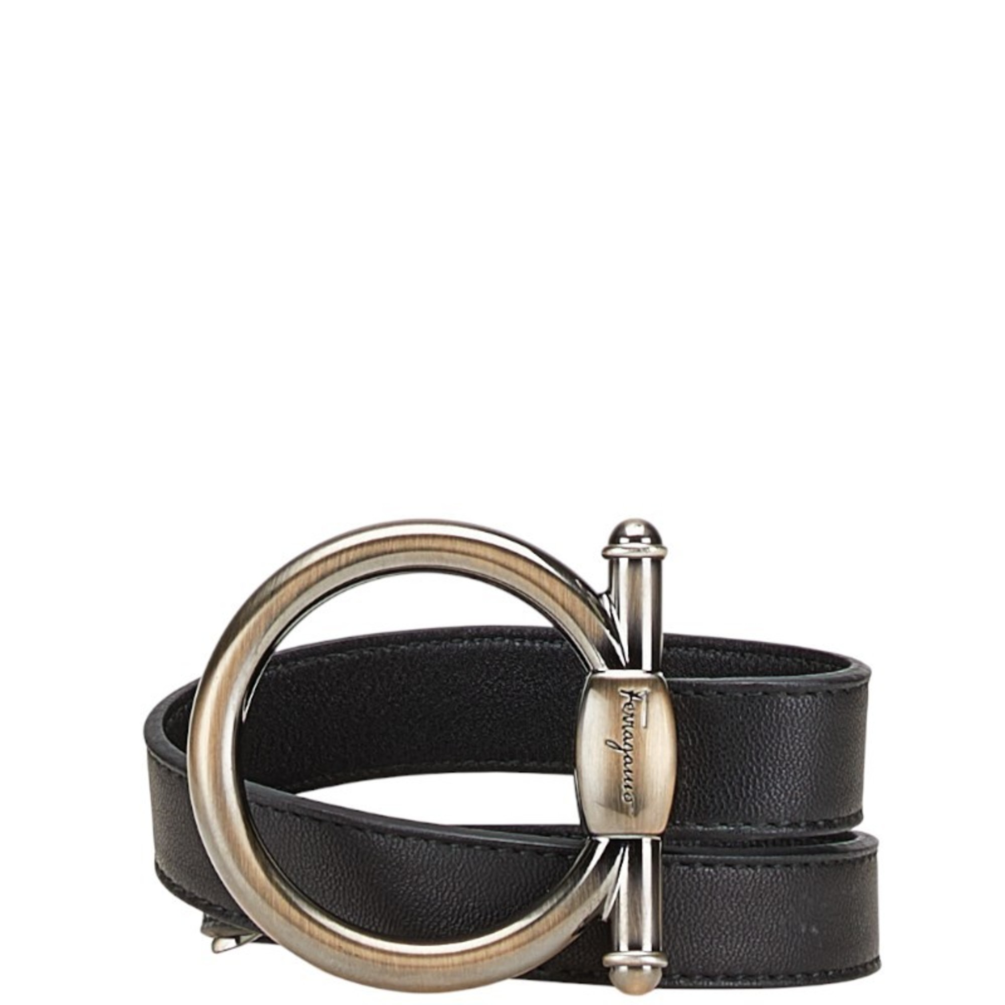 Salvatore Ferragamo Gancini Belt in Black and Silver Leather Metal for Women