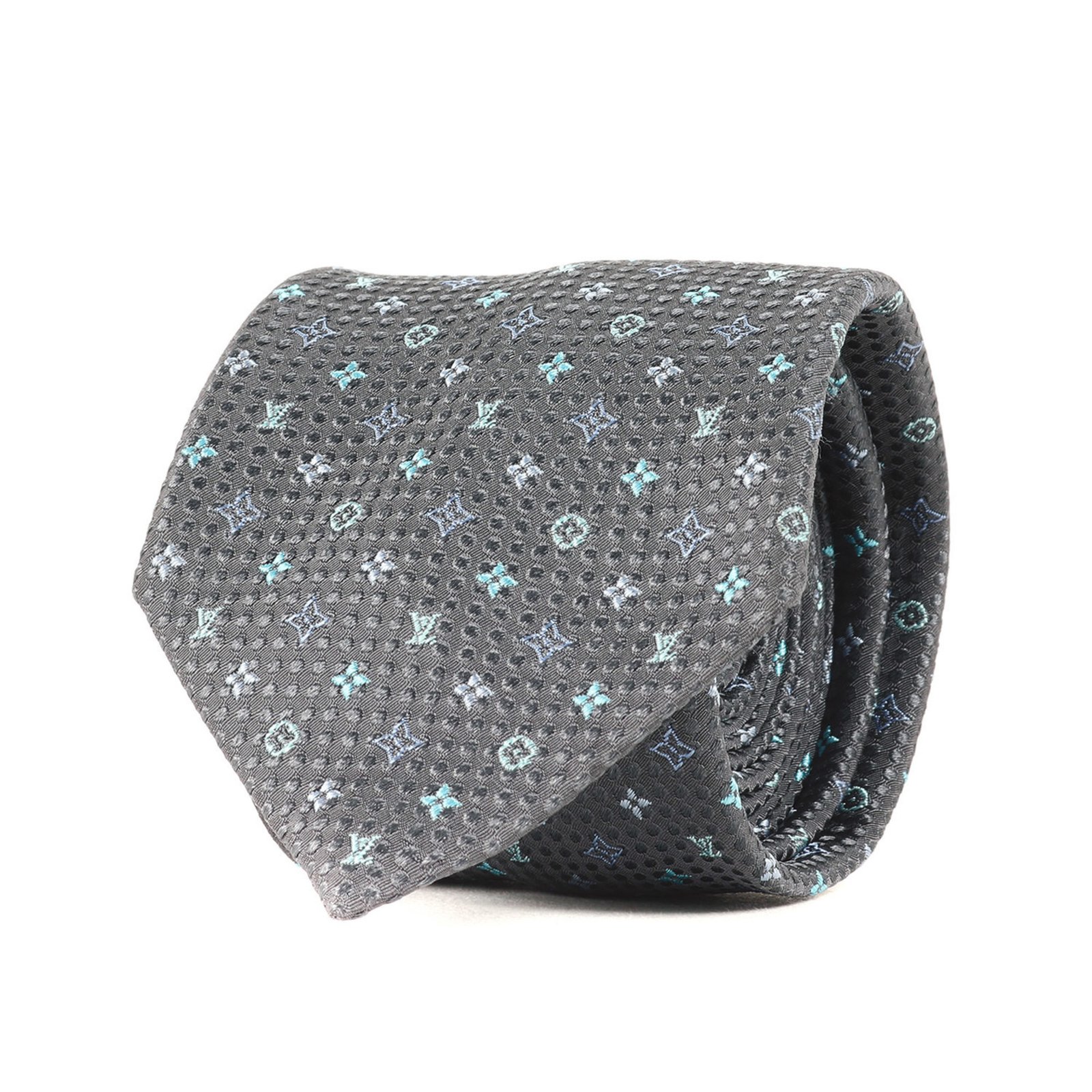 LOUIS VUITTON Micro Monogram Dot Silk Cravate Tie M78014 Gray 148cm x 7cm Men’s Like New K4613