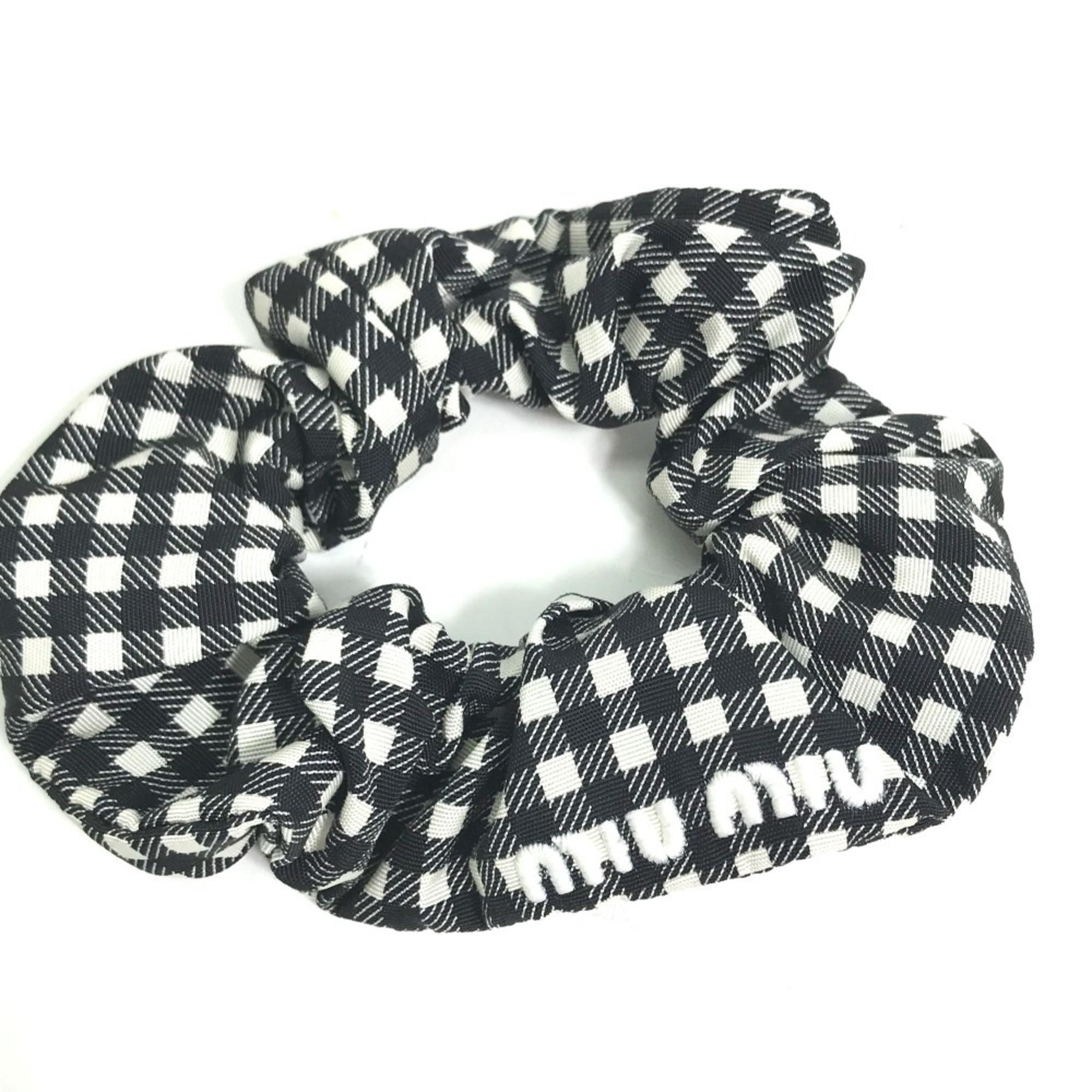Miu Miu MIU Check Hair Tie Scrunchie Nylon Women’s Black