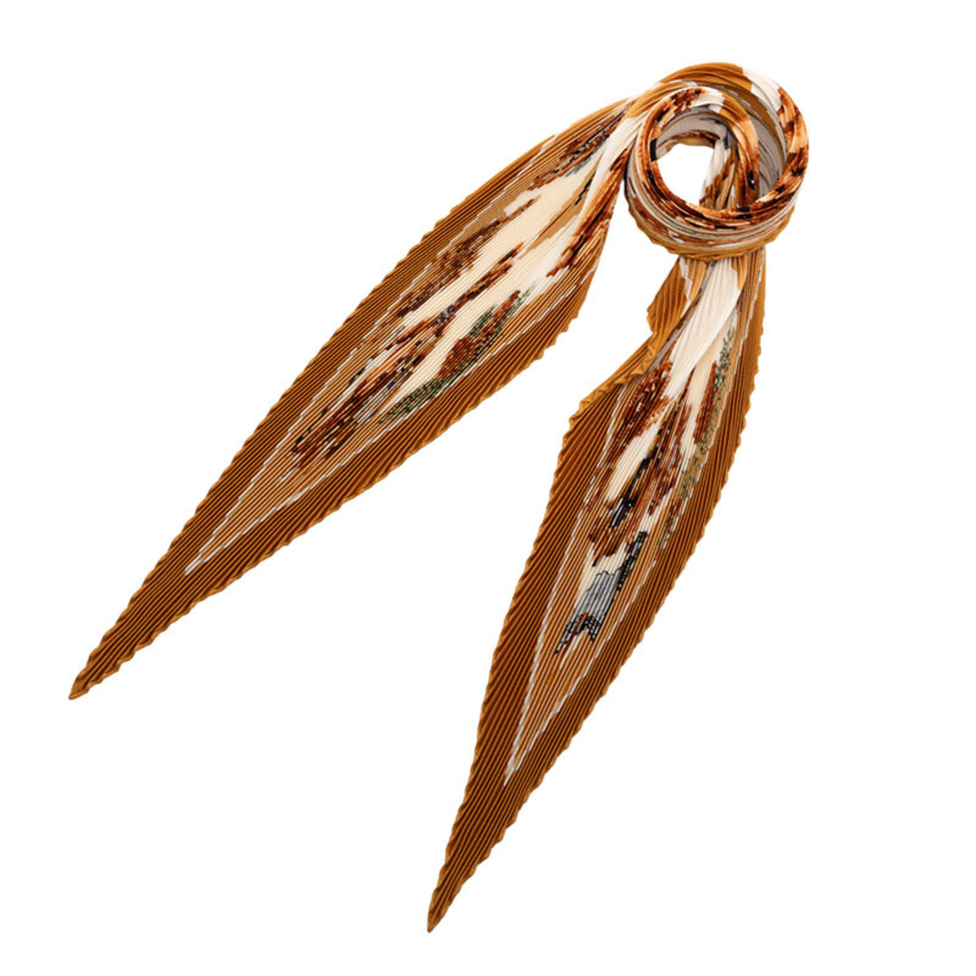 Hermes HermÃ¨s Pleated CarrÃ© “Confidents des Coeurs” Scarf/Muffler in Brown and Multicolored Silk for Women