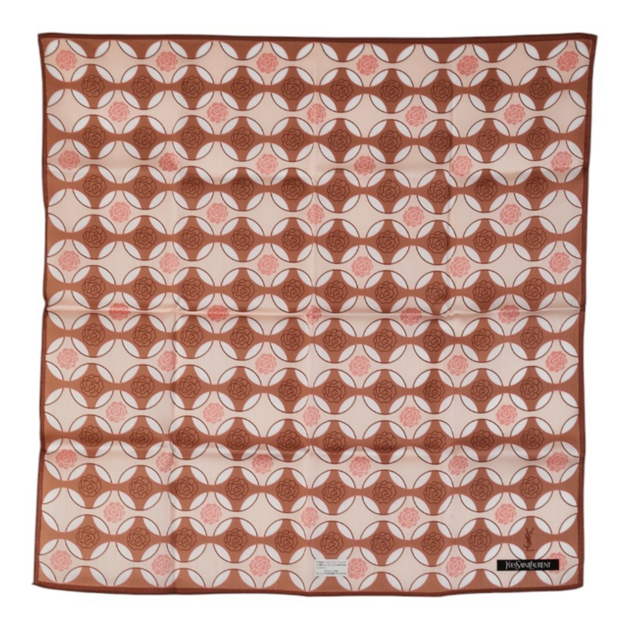 Saint Laurent YSL logo rose scarf/muffler/handkerchief in brown and multicolored cotton for women.