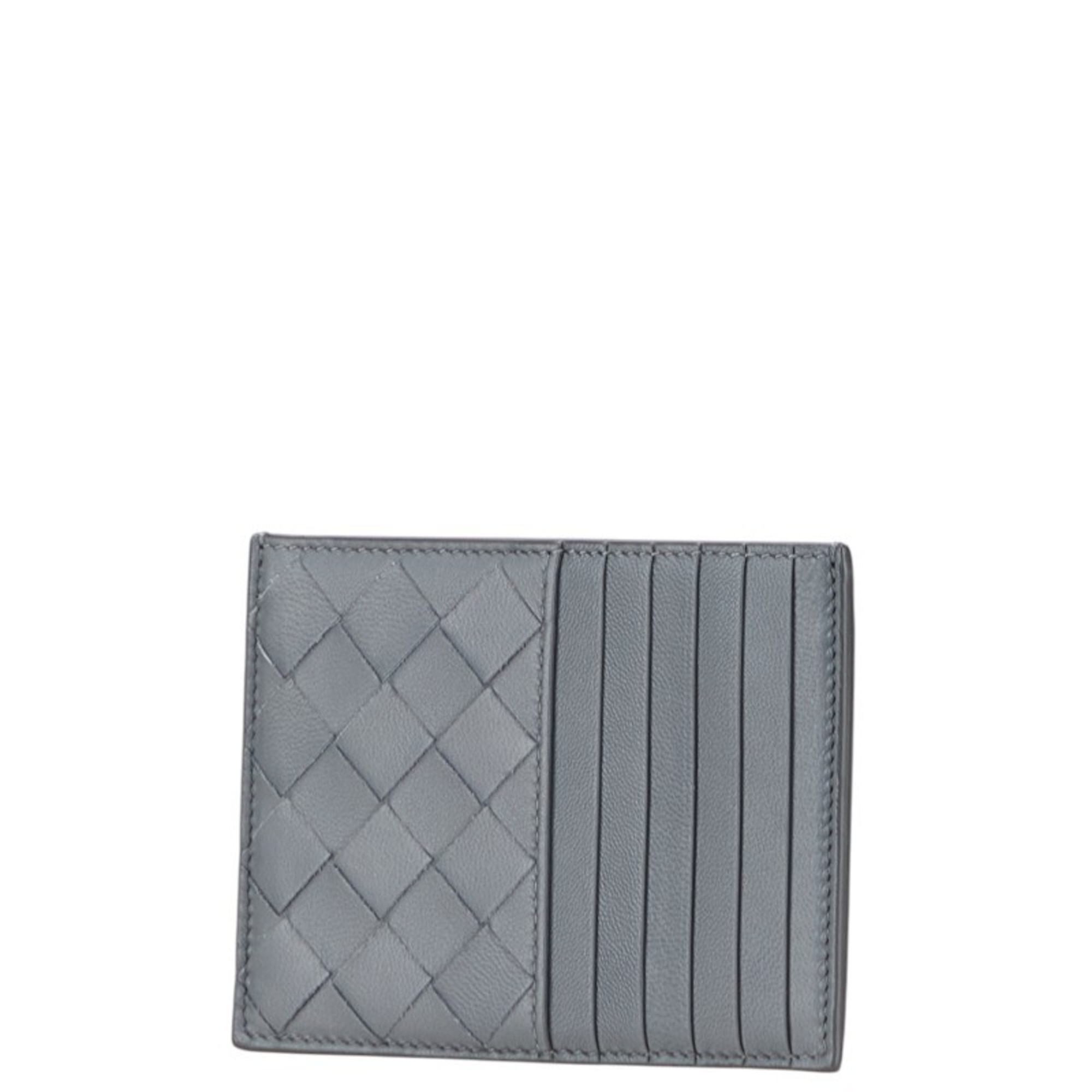 Bottega Veneta Intrecciato Business Card Case, Gray Leather, Women’s