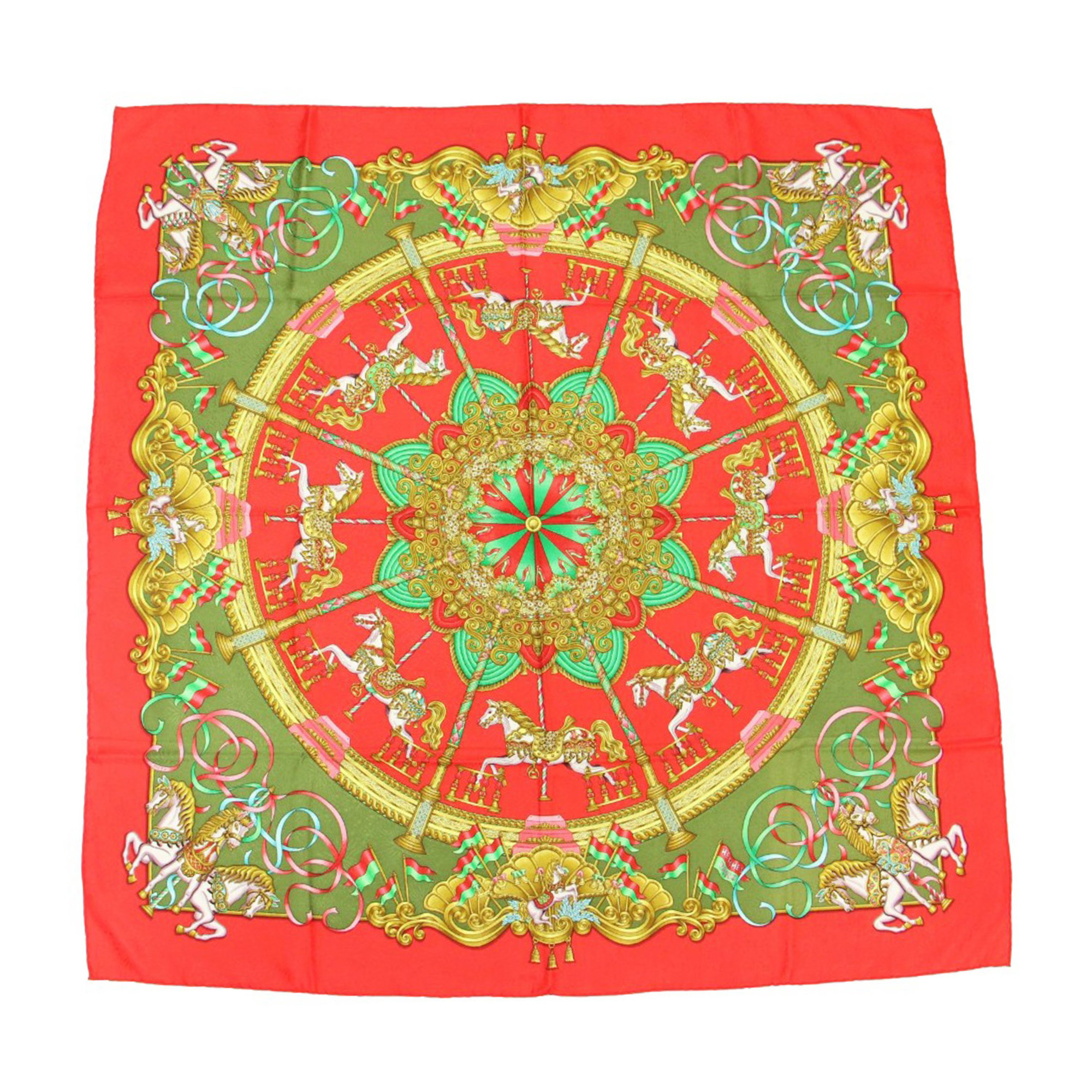 HERMES Hermes Carre 90 Silk Scarf Muffler LUNA PARK Amusement Park Large Red