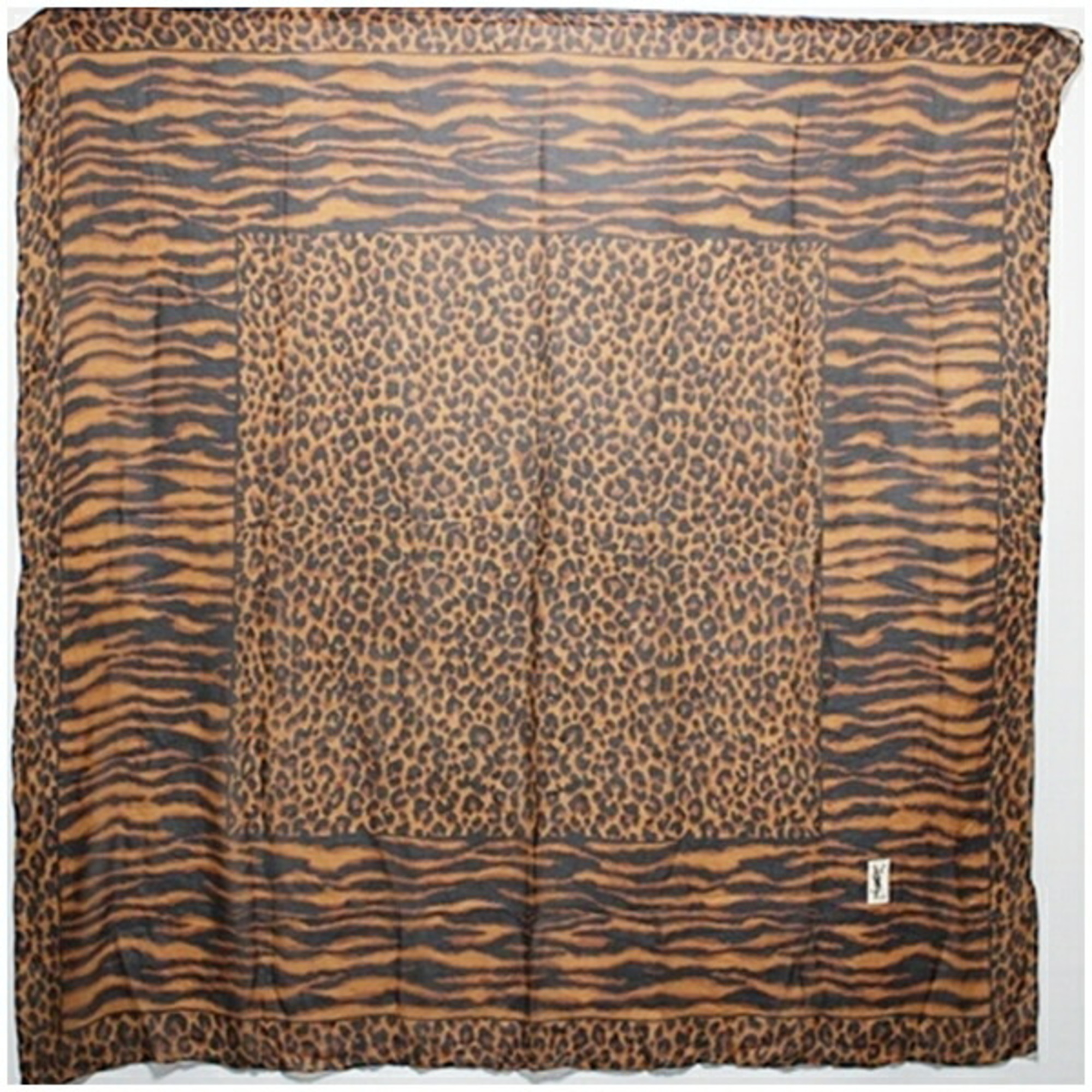 Yves Saint Laurent Silk Large Scarf Muffler Brown x Black Leopard YVES SAINT LAURENT Women’s