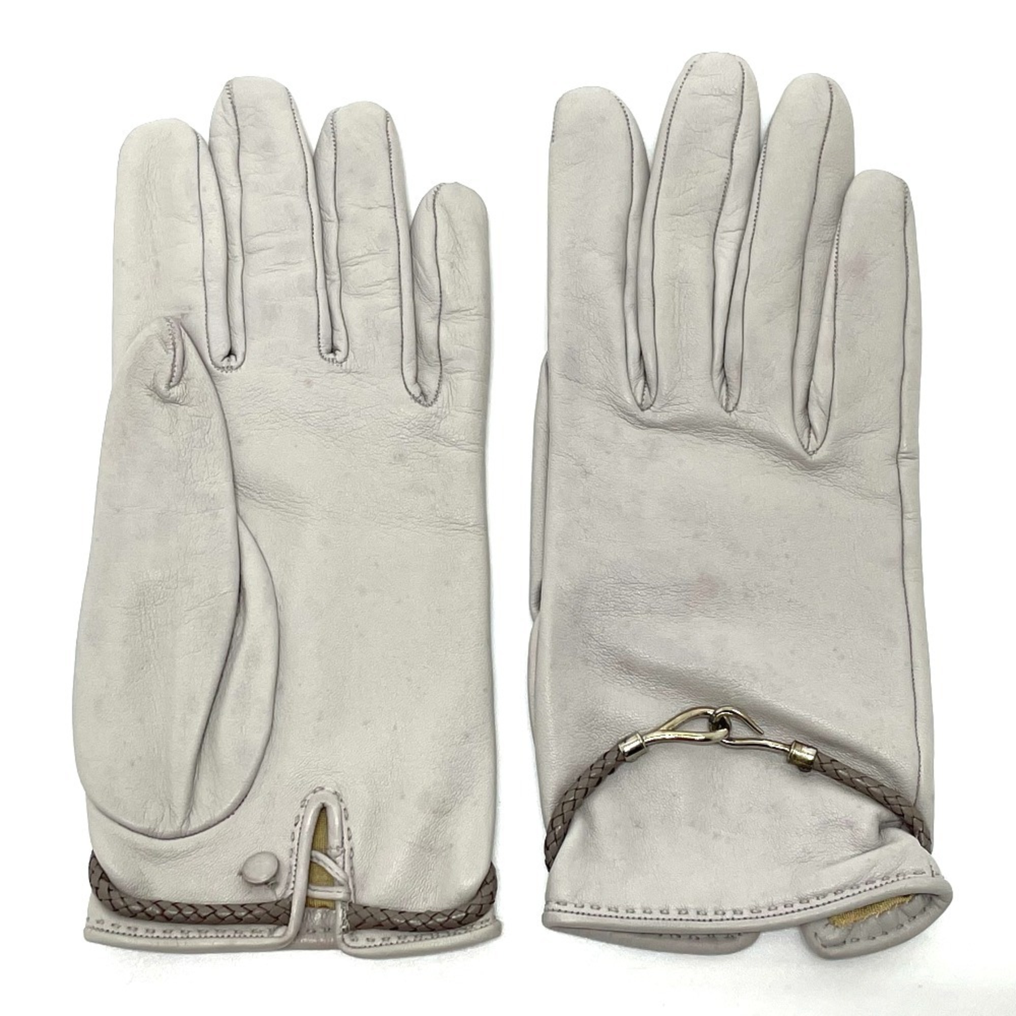 HERMES Jumbo Hook Motif Women’s Gloves Leather Light Gray