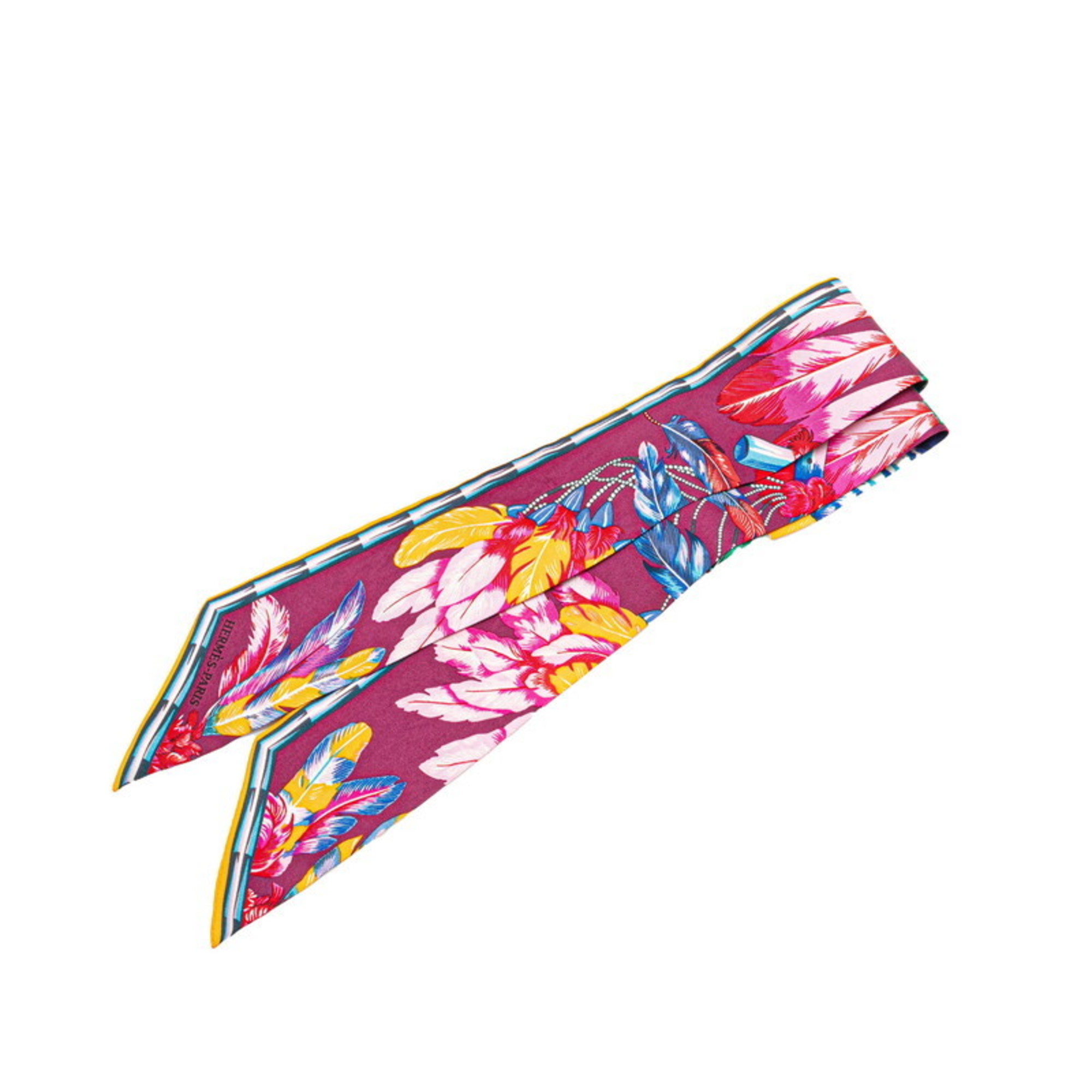 Hermes Twilly Brazil Feather Scarf Muffler Orange Multicolor Silk Women’s HERMES