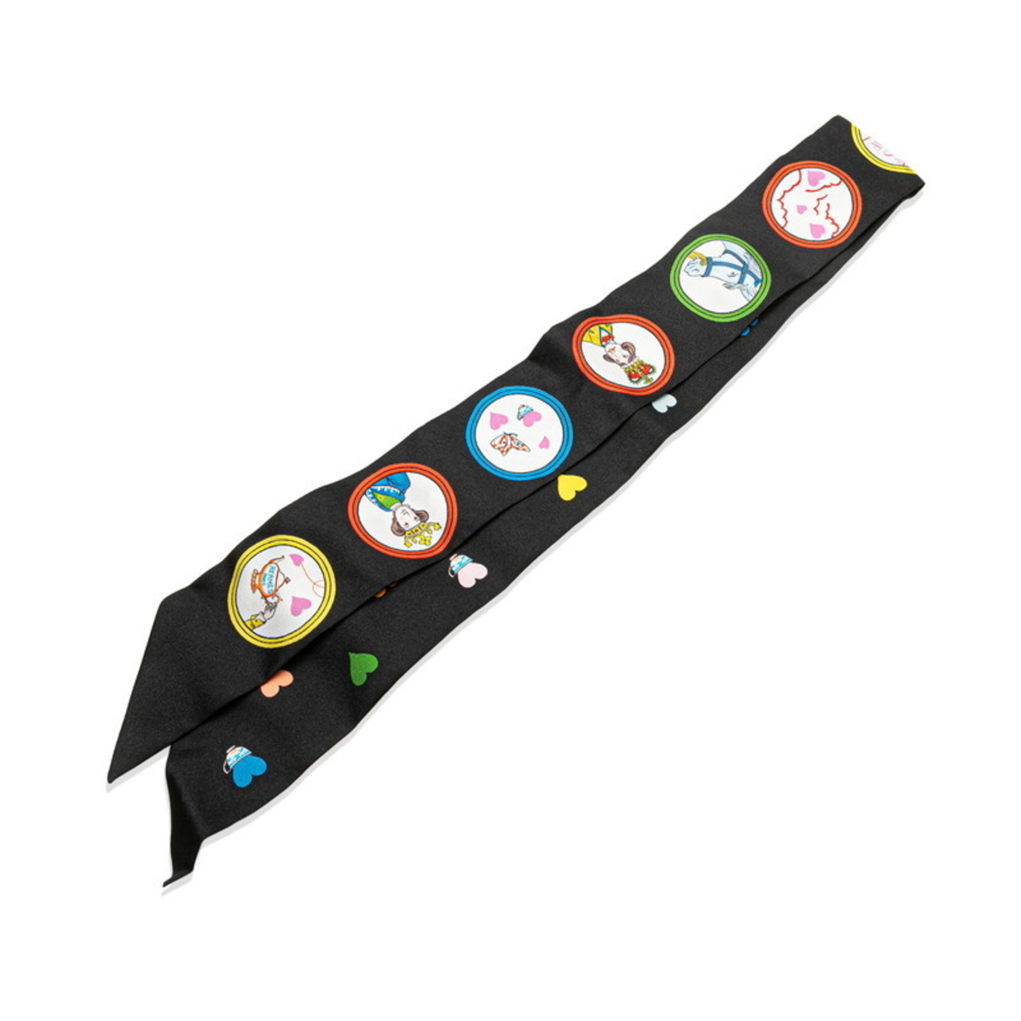 HermÃ¨s Twilly Tea Time Scarf, Black, White, Multicolor, Silk, Women’s, HERMES