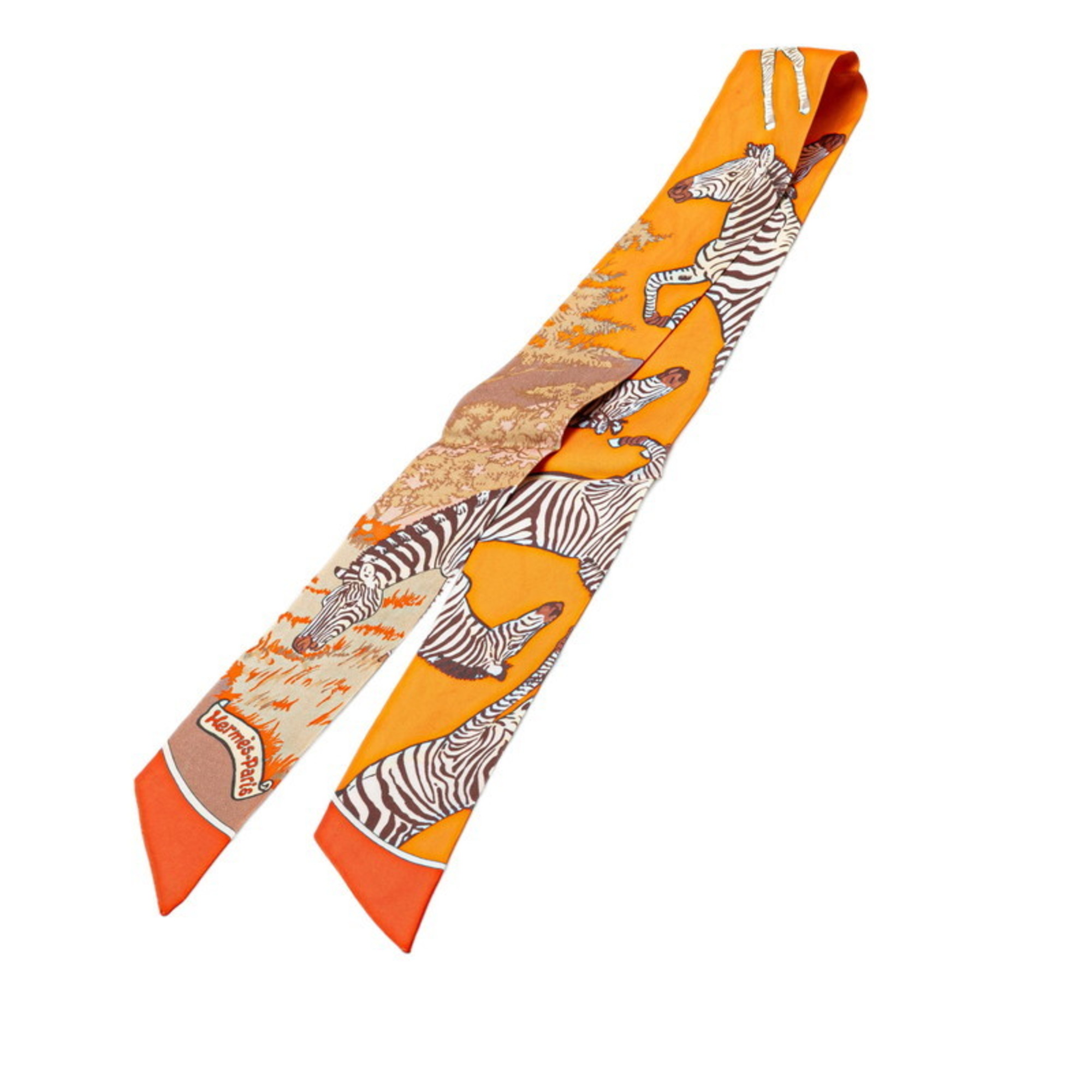 HermÃ¨s Twilly “Les Zebras” Zebra Scarf, Orange Multicolor Silk, Women’s, HERMES