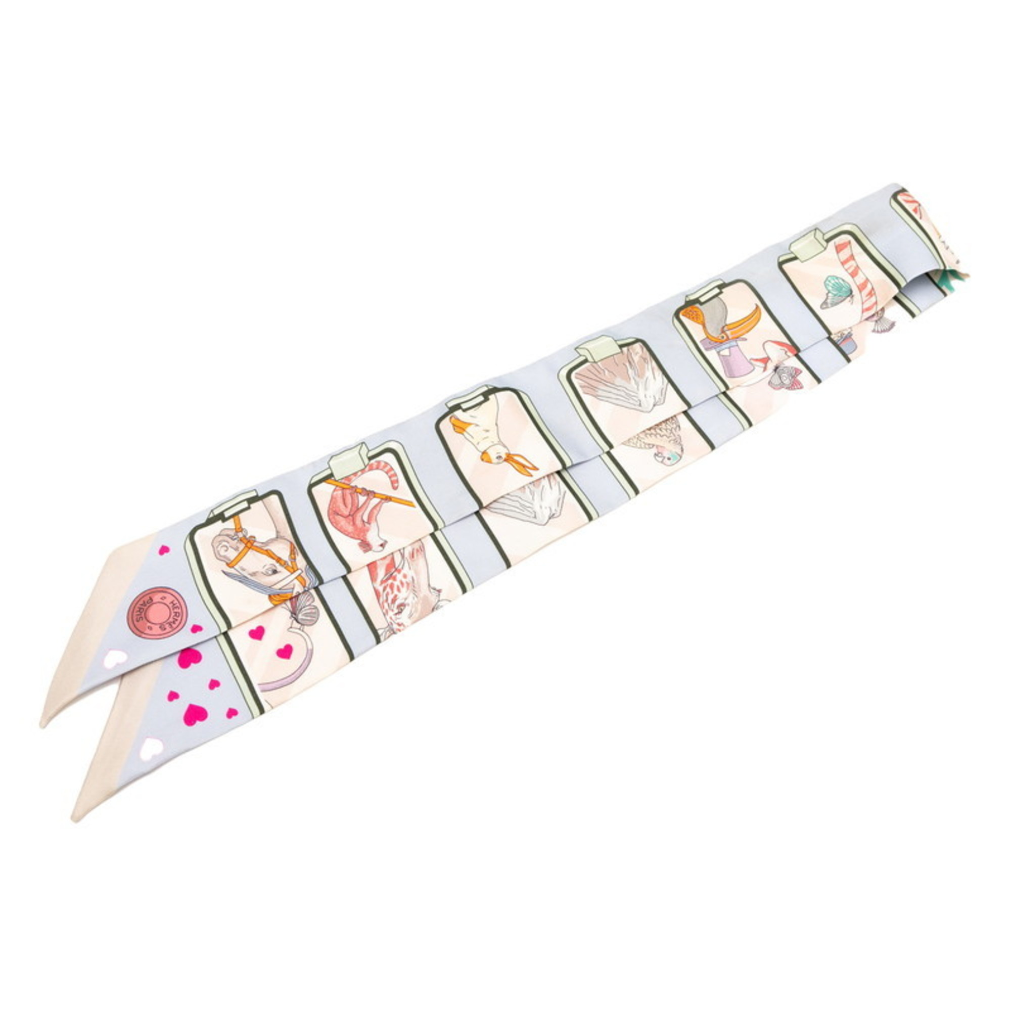 Hermes Twilly Story Scarf Muffler in Blue, Pink, and Multicolor Silk for Women