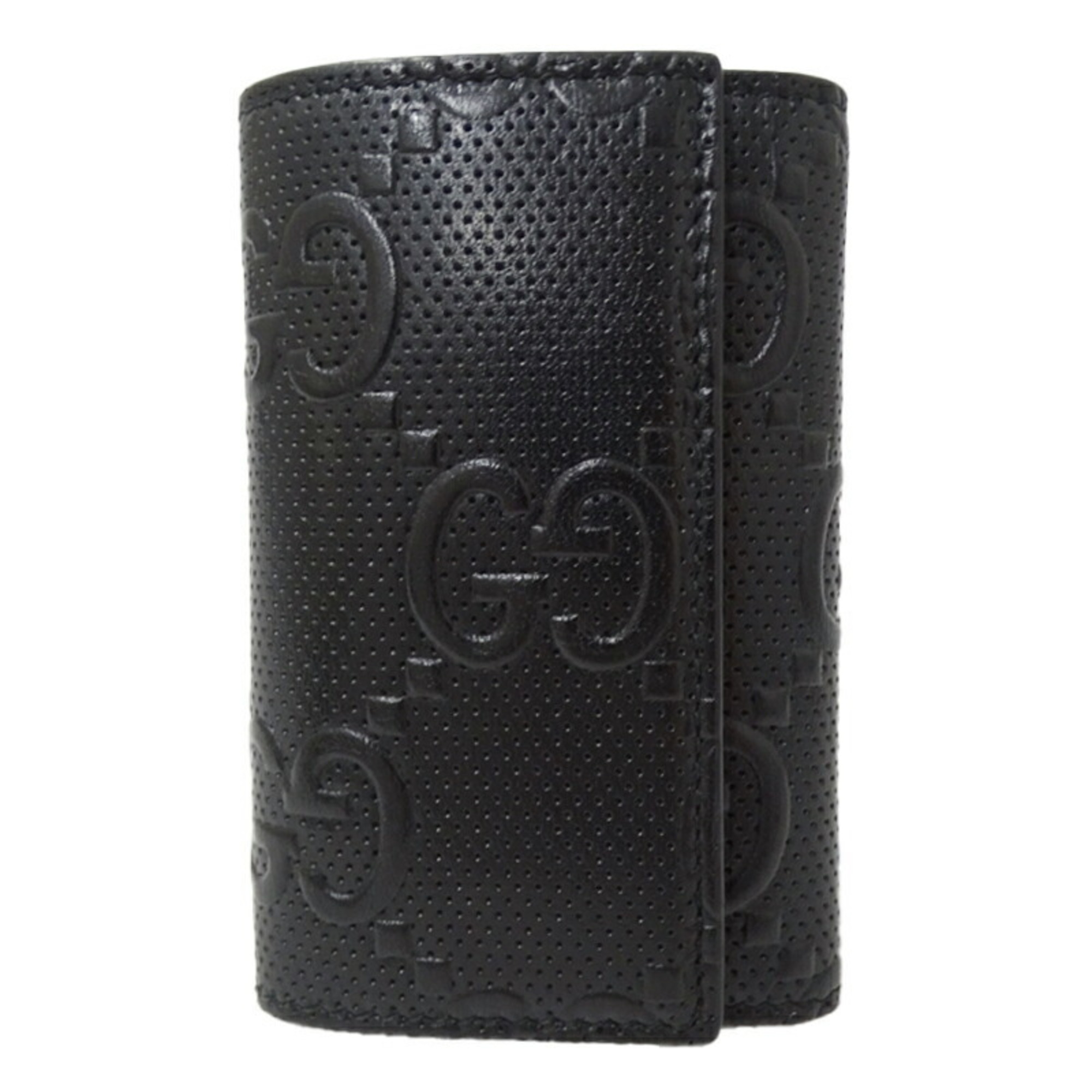 GUCCI Key Case for Men, GG Embossed Leather, Black, 625565, 6 Rings, Unisex