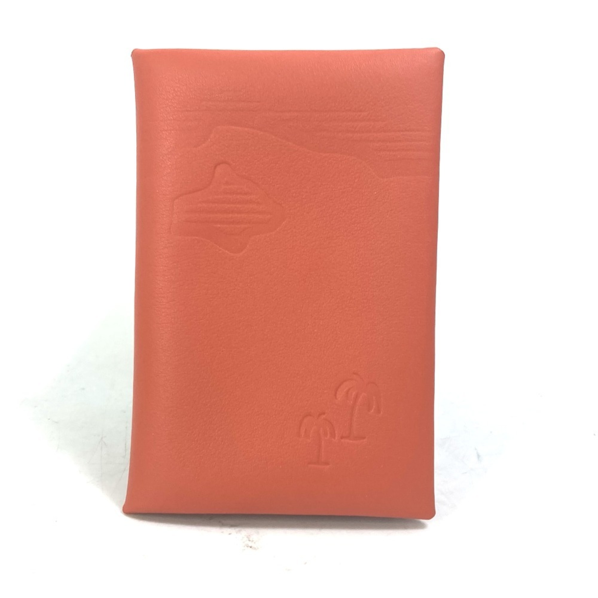 HERMES Hermes Business Card Holder Pass Case Calvi Palm Tree Design Bifold Holder/Card Swift Men’s Women’s Orange