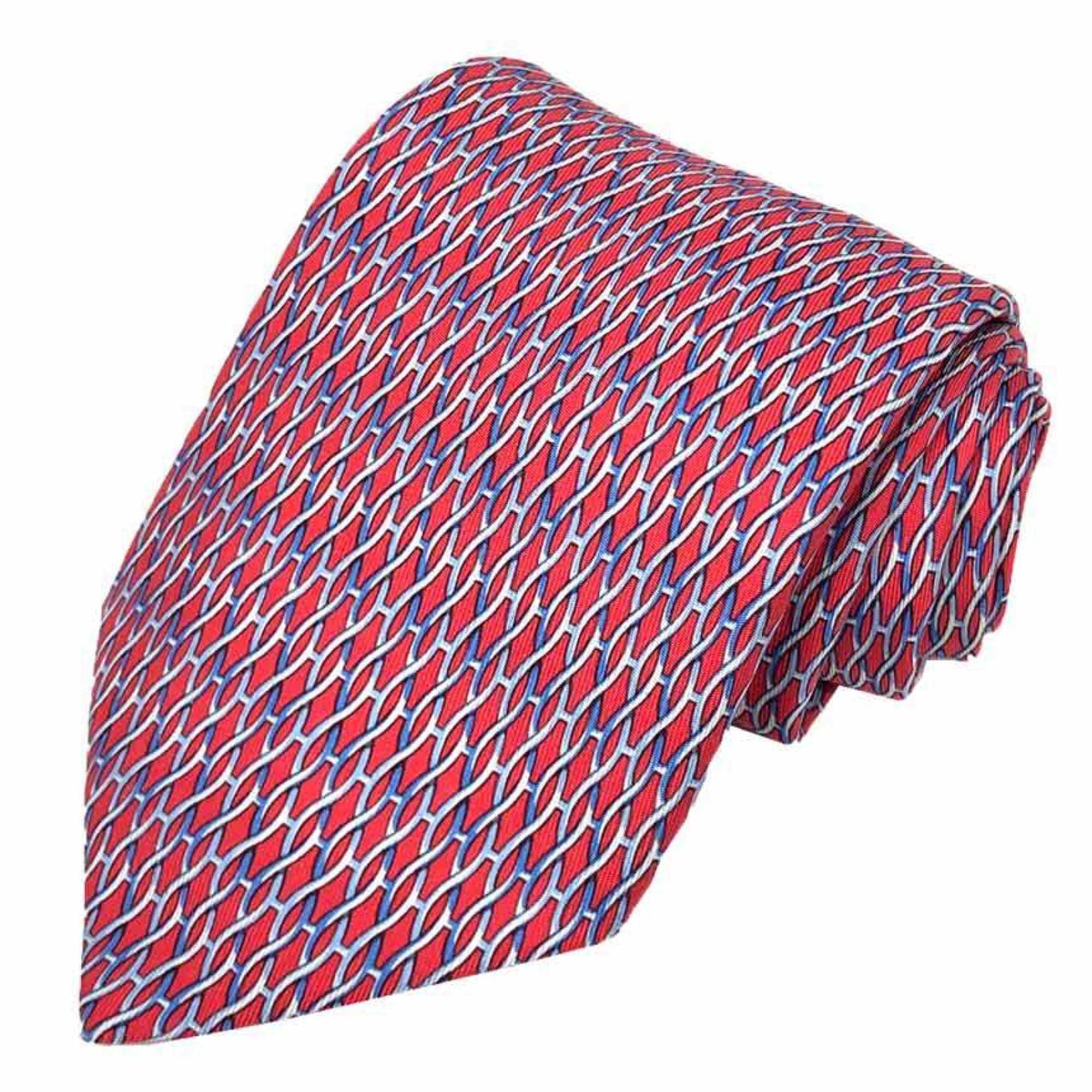 Hermes HERMES tie, geometric pattern, red and light blue, 100% silk, men’s