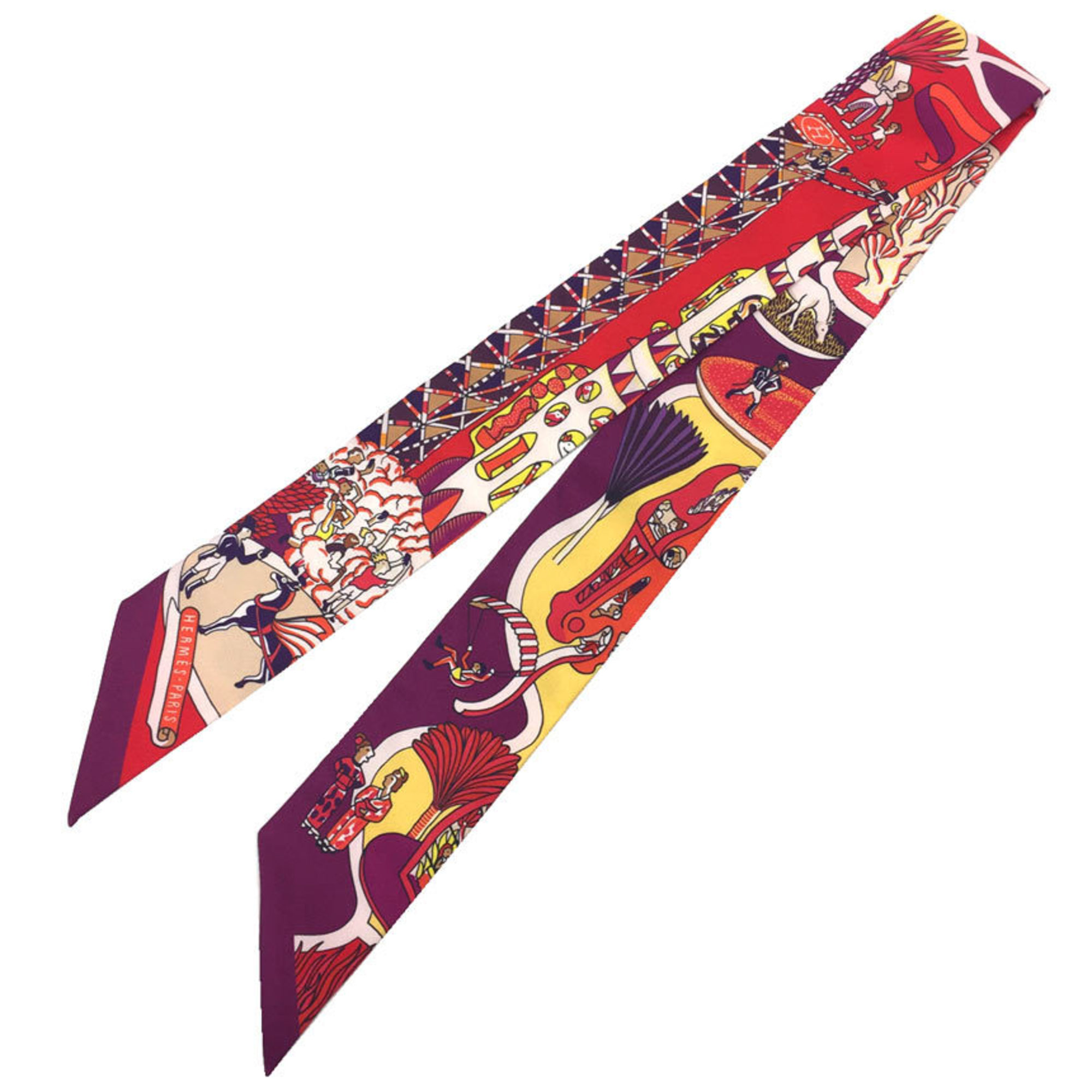 HERMES Twilly Scarf Muffler Exposition Universelle Rouge/Violet/Jaune Vif Silk Hermes