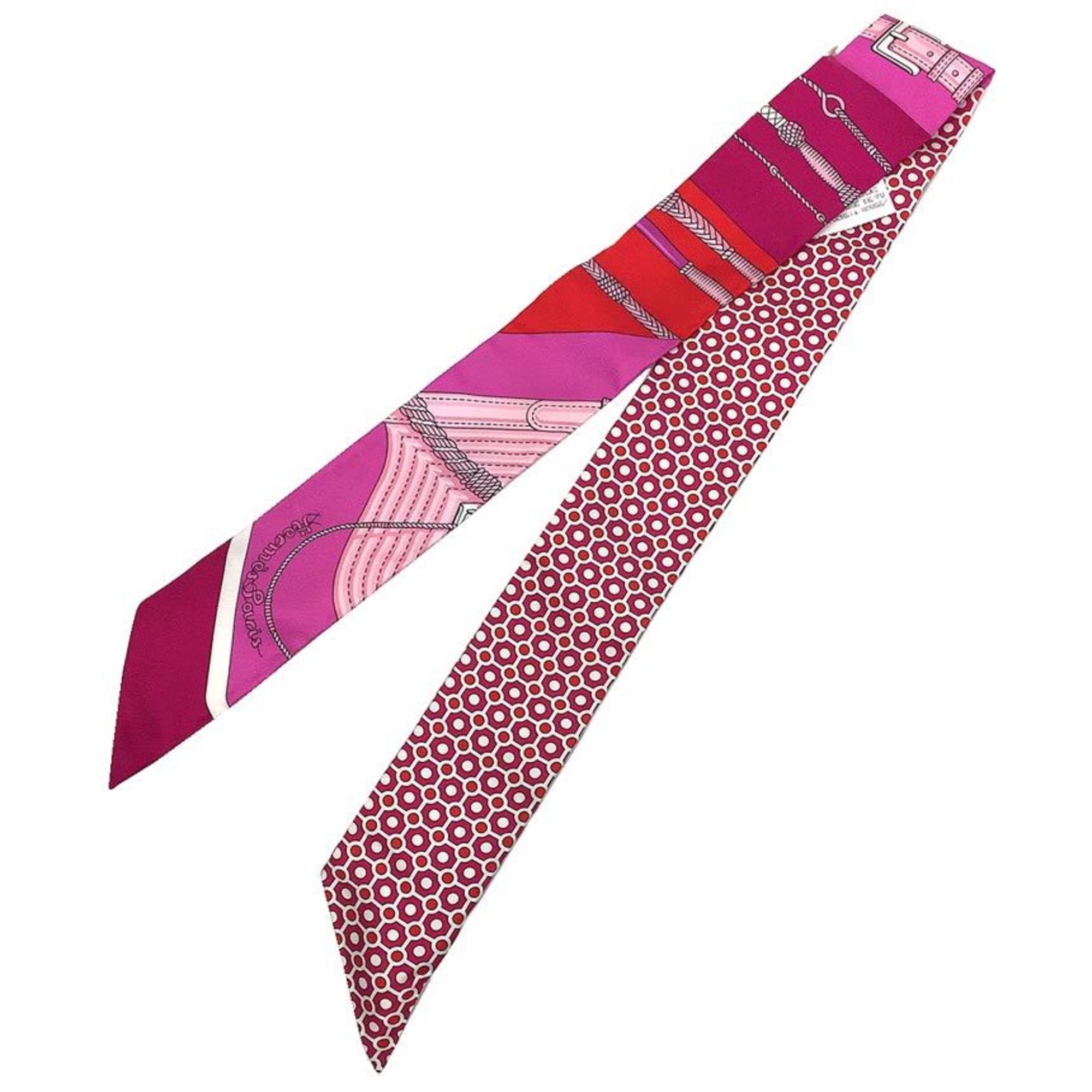 HERMES Twilly Scarf Muffler CLIC CLAC MODERN CANNAGE Click Clack Modern Cannage 2018 Fuchsia/Rouge/Rose Ribbon tie scarf 100% silk Hermes Silk