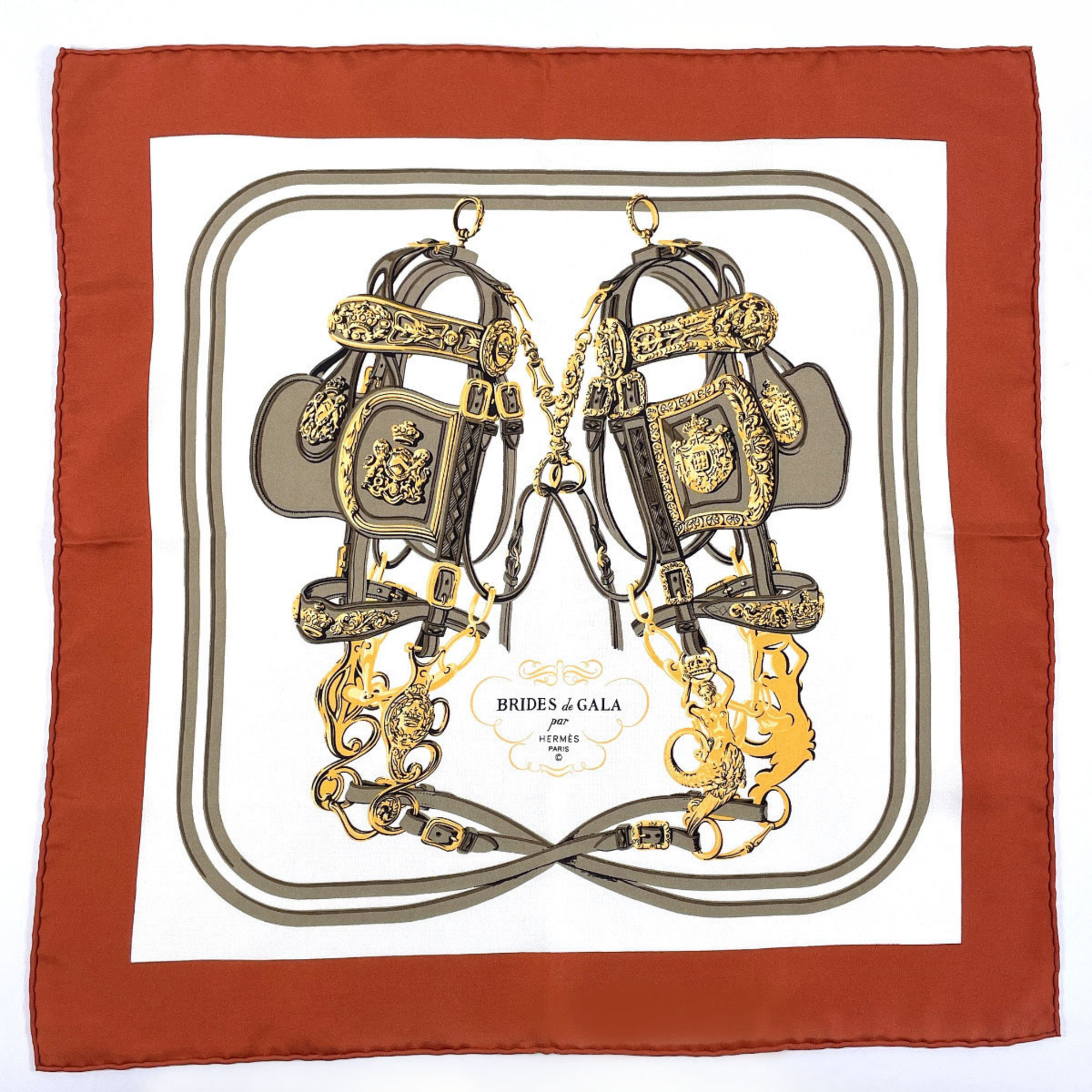 HERMES Hermes Carre 45 BRIDES de GARA Scarf Muffler Silk Brown Women’s