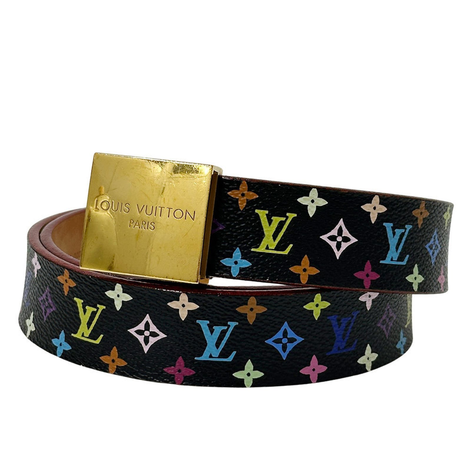Louis Vuitton Monogram Multicolore Belt, Santur CarrÃ© Noir, M7271, Black, Rainbow, Colorful, for Men and Women.