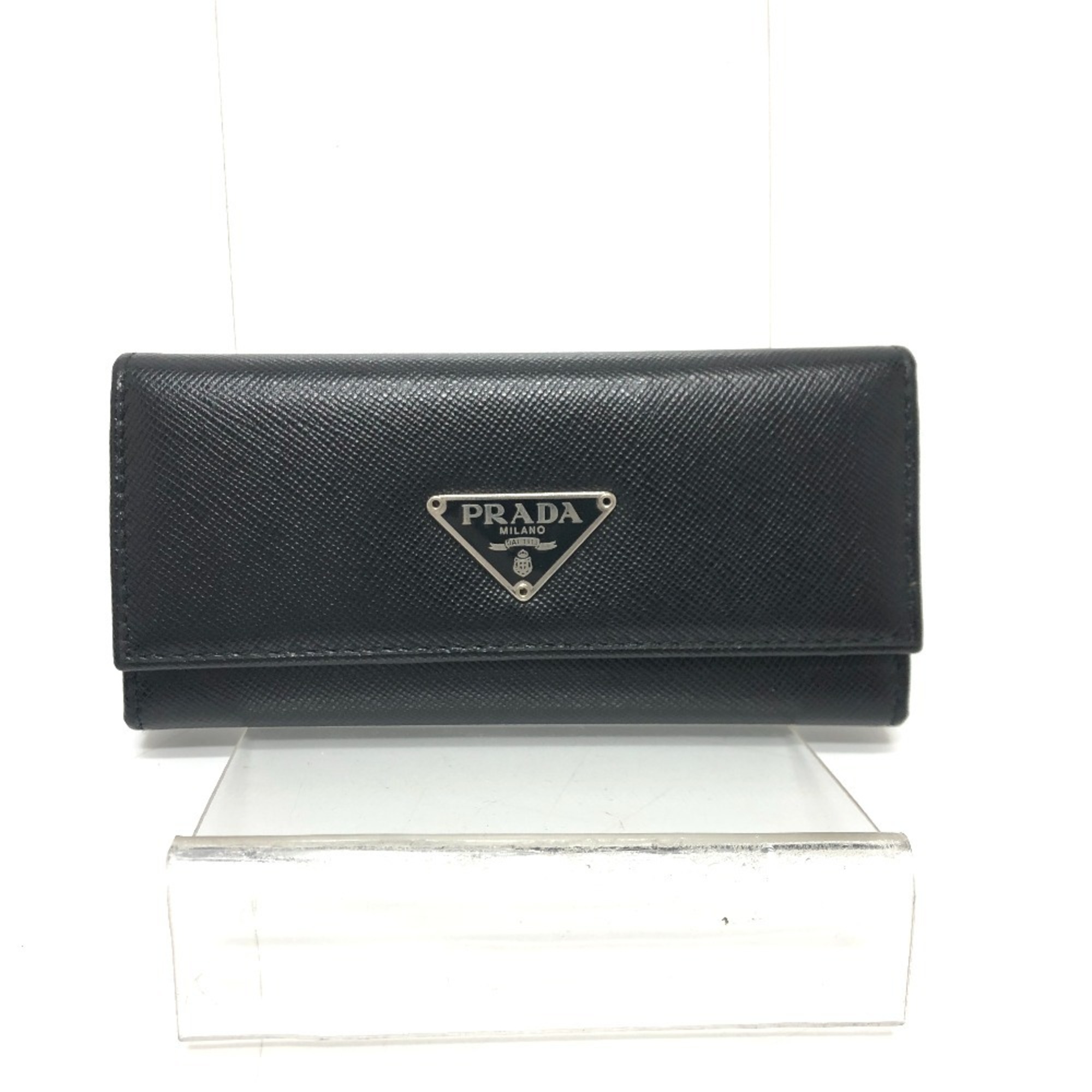 PRADA M26U Triangle Plate Trifold 6-Key Case in Saffiano Leather, Women’s, Black