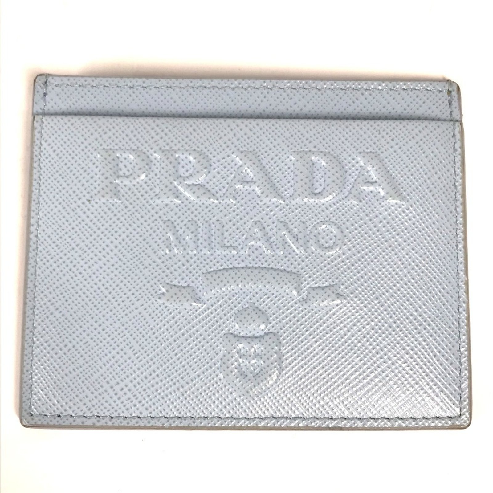 PRADA Prada Embossed Logo Business Card Case, Pass Leather, Women’s, Light Blue