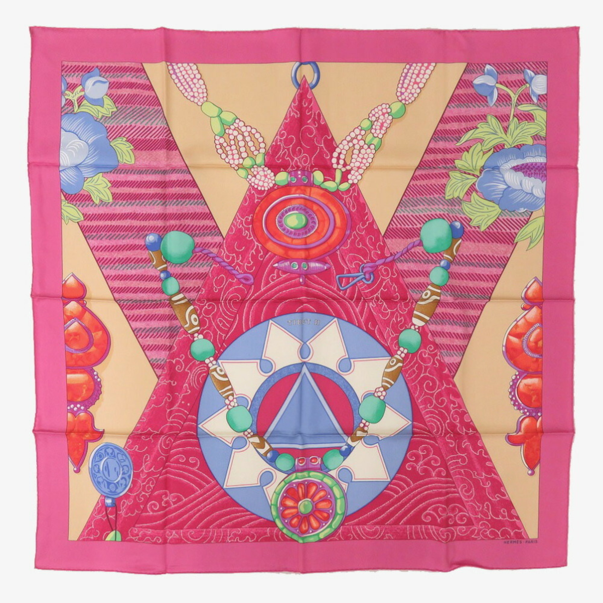 Hermes Carre 90 TIBET 2 Silk Pink Scarf 0217HERMES
