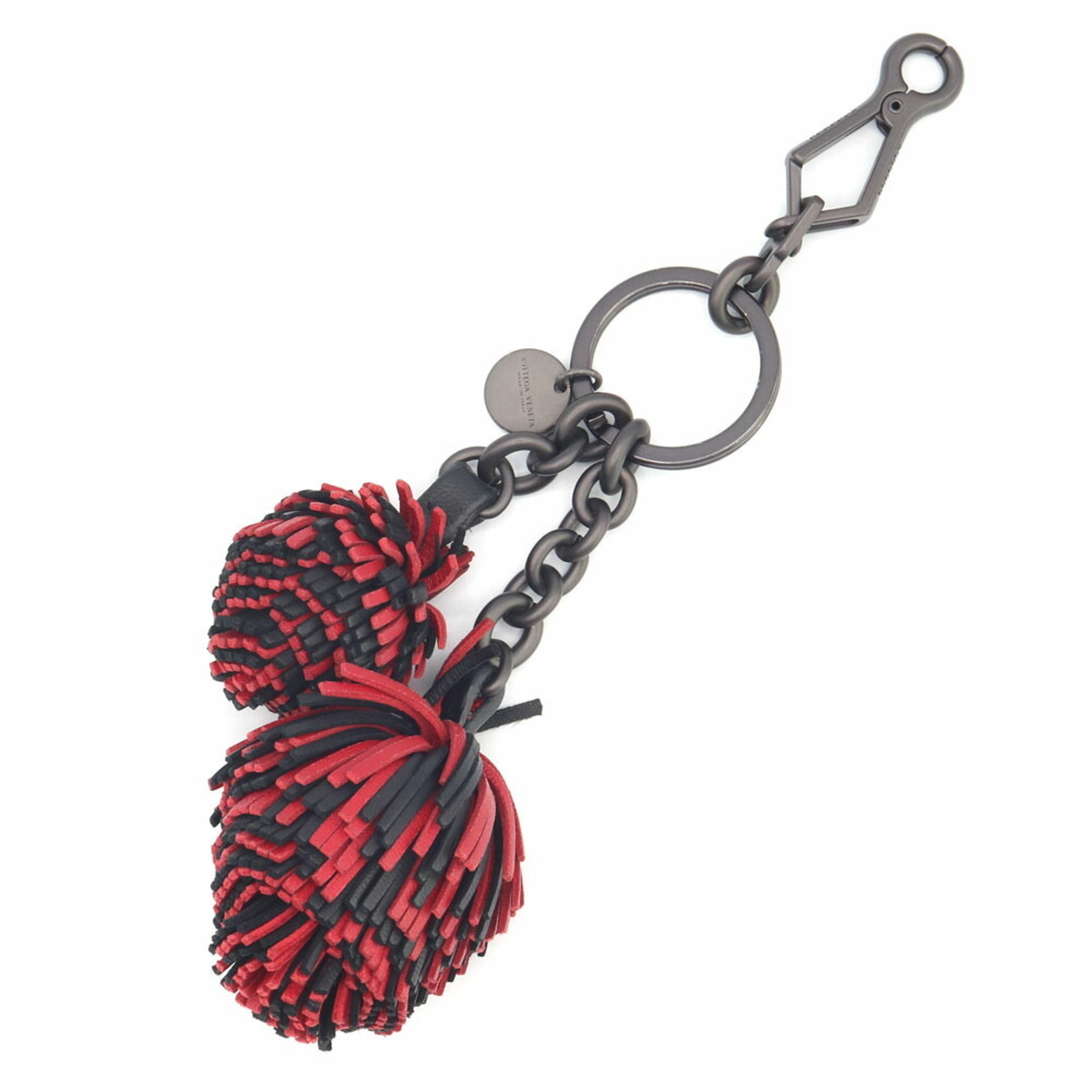Bottega Veneta Bag Charm 531972 Red and Black Leather Keychain/Key Ring Bonbon for Women