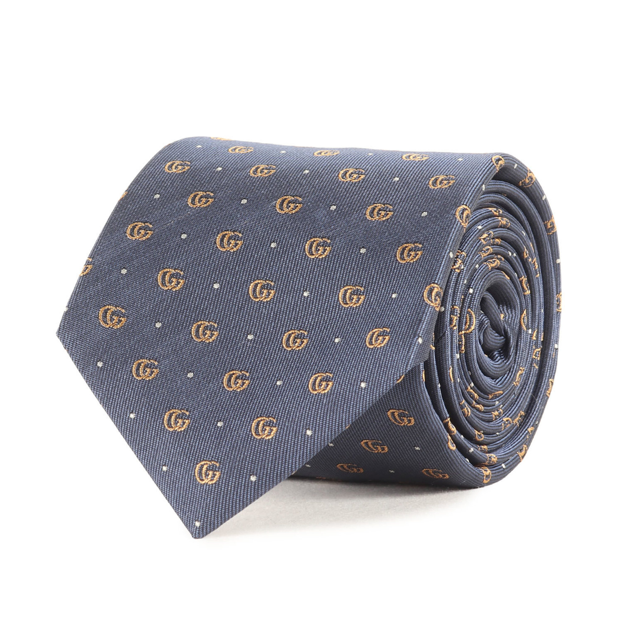 GUCCI Men’s GG Monogram Polka Dot Silk Tie in Navy Blue, Recent Model