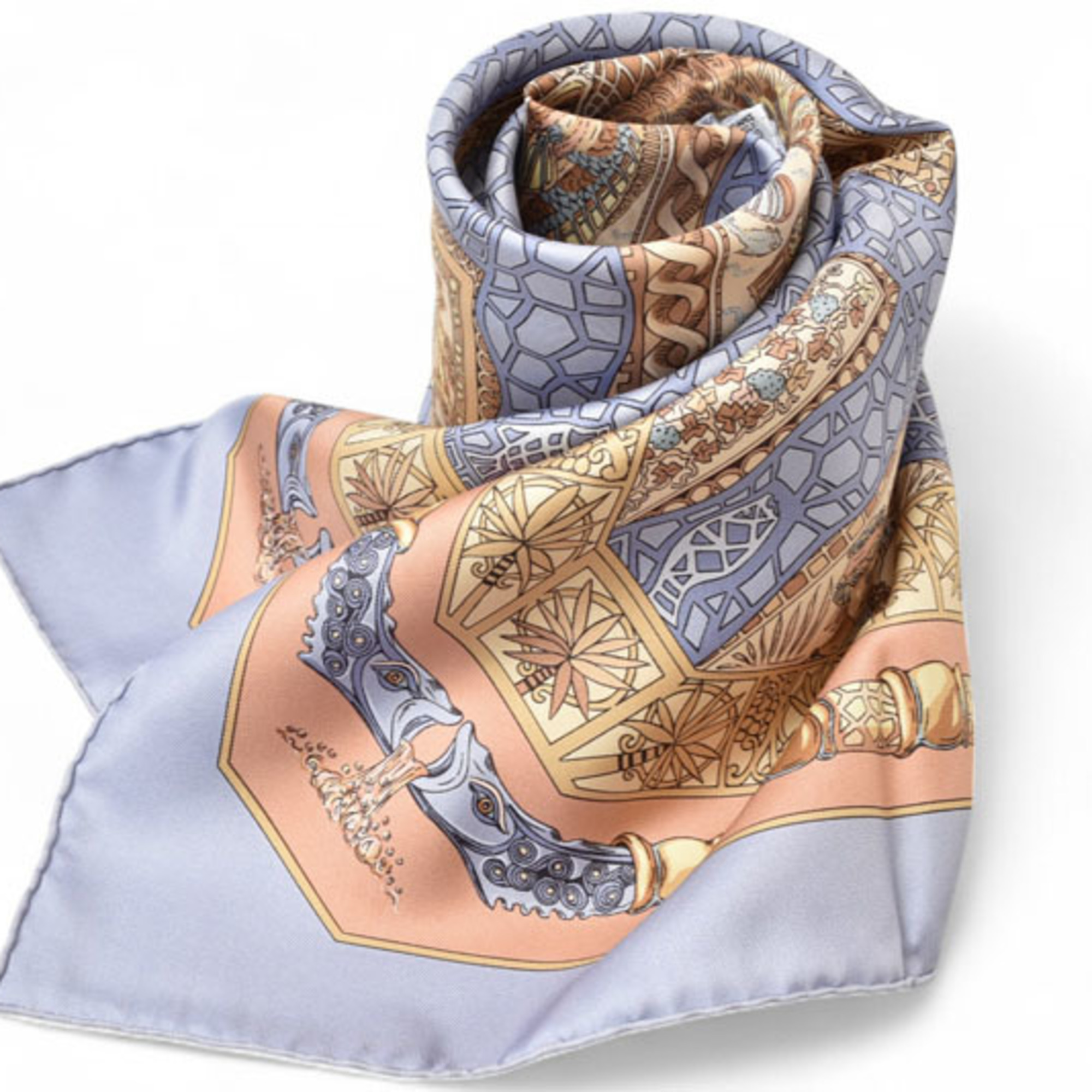 Hermes Scarf Muffler HERMES Carre 90 Silk Twill Our Ocean Light Blue