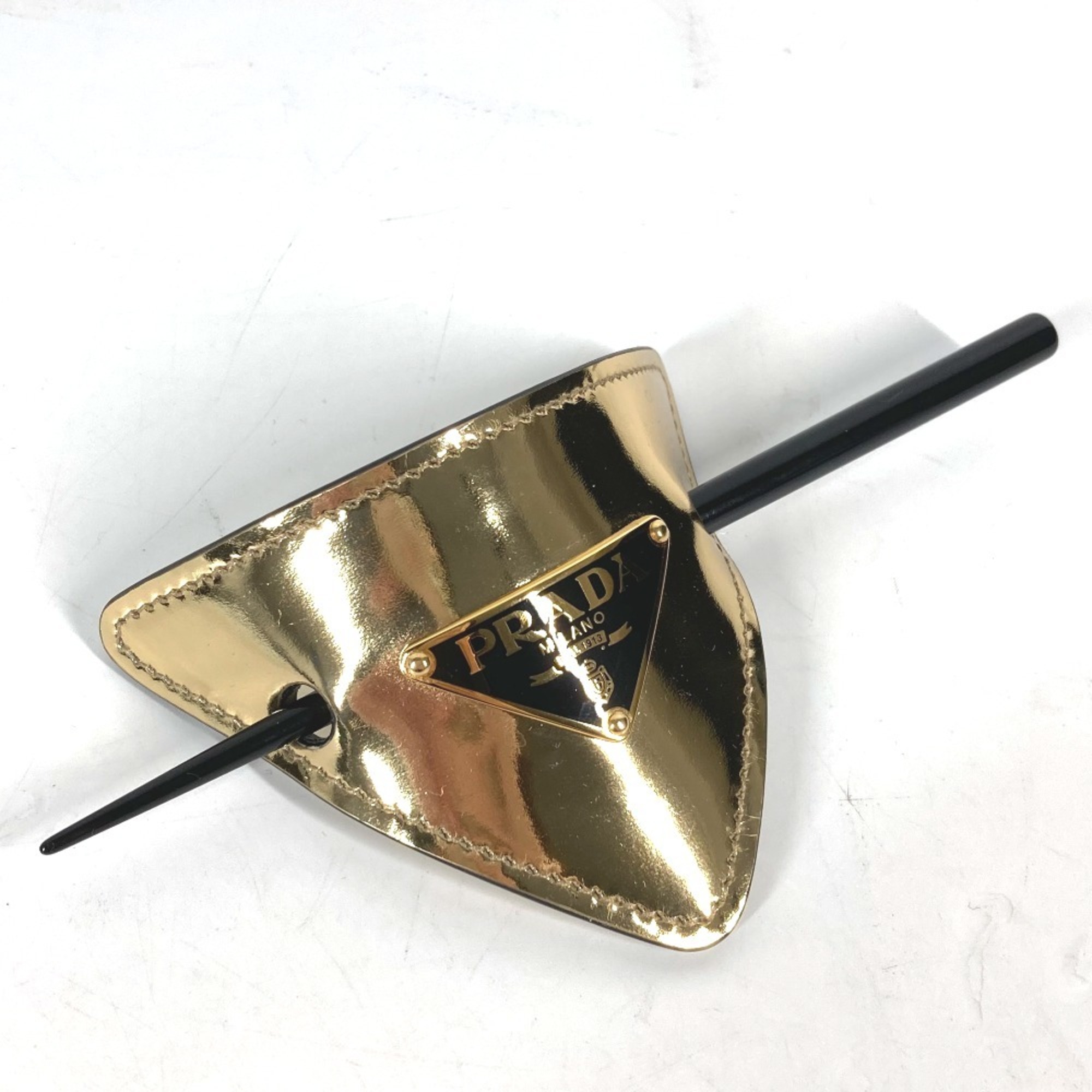 PRADA 1IF004 Hair Triangle Kanzashi Pick Hairpin Leather Women’s Gold