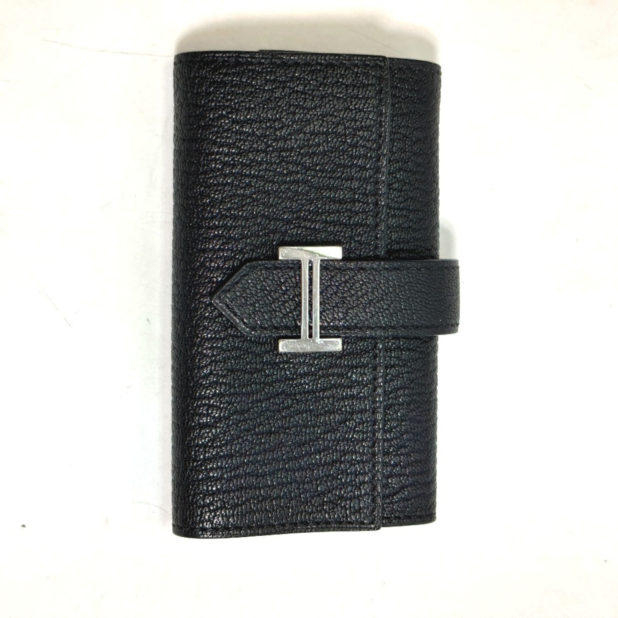 HERMES Bearn 4-ring key case with H hardware, Chevre Mysore, unisex, black