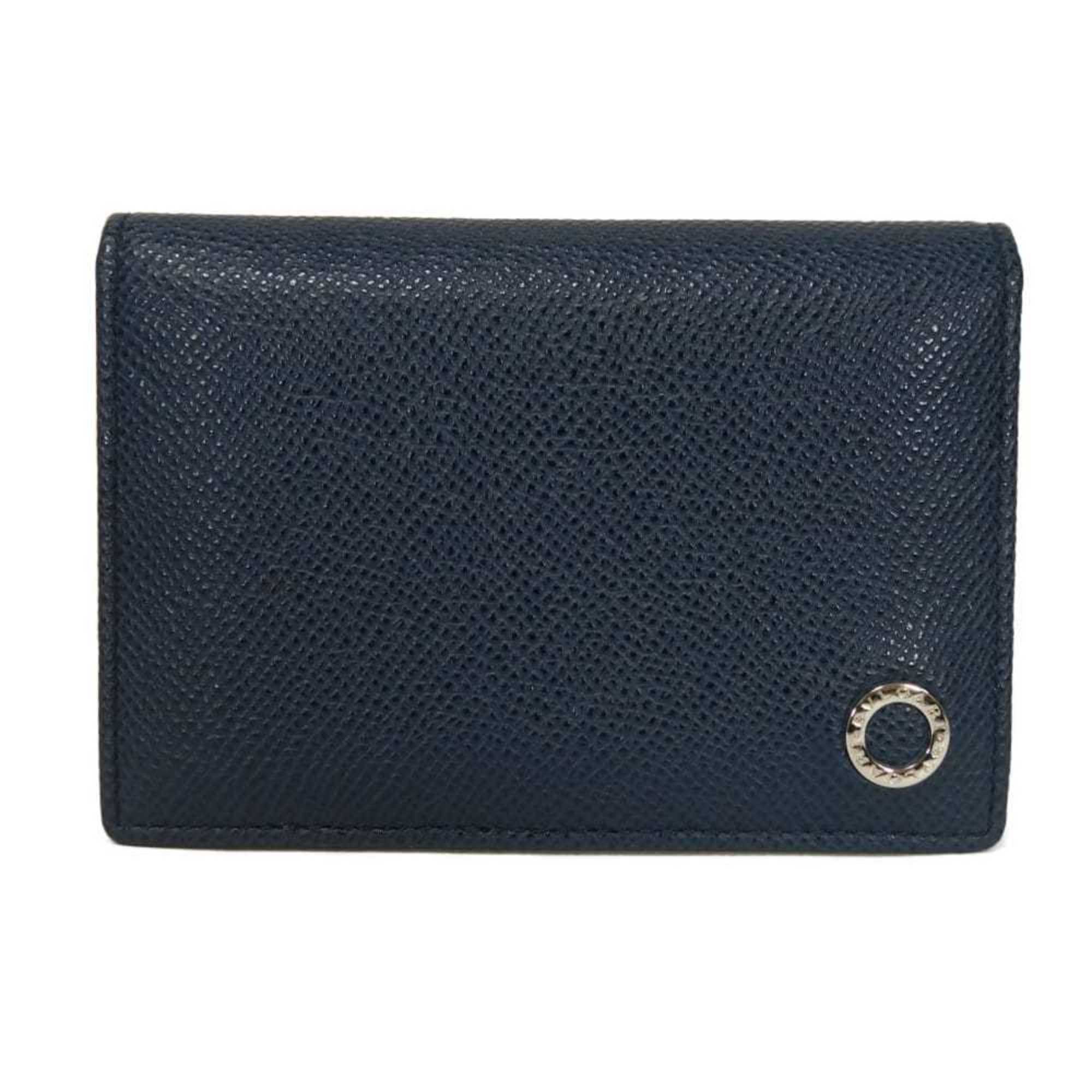 BVLGARI Man Card Case, Two-Tone Calfskin Gray Holder with RFID and Navy Blue Chip, 289116, Men’s