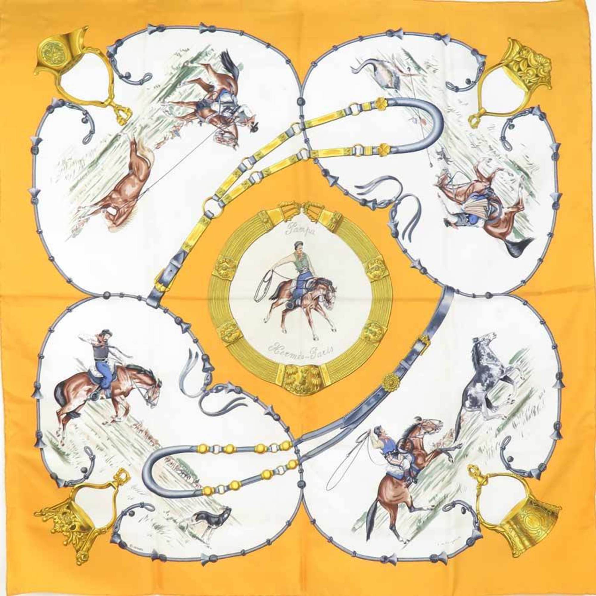 Hermes HERMES Scarf/Muffler Carre 90 Silk Yellow Multicolor Women’s e60241a