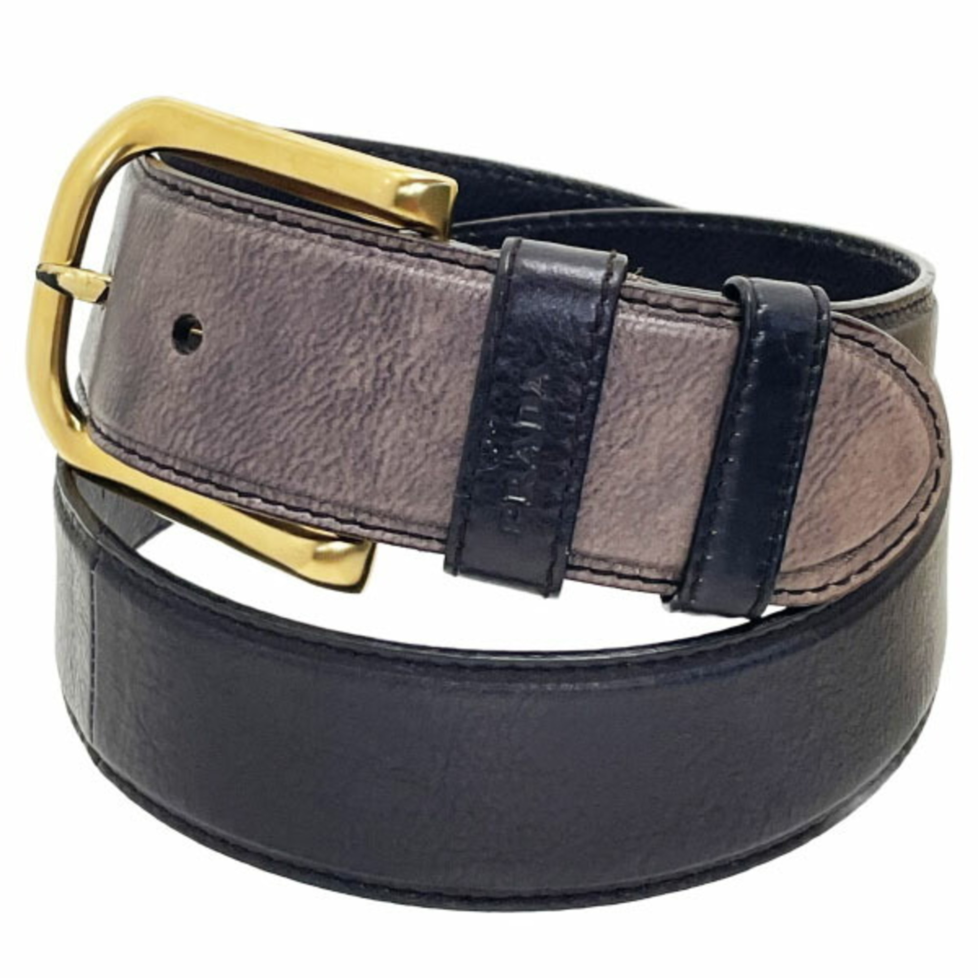 Prada Belt Leather Black Gradient Buckle 1C4057 Size 80cm PRADA Wide Waist Marking HH-14789