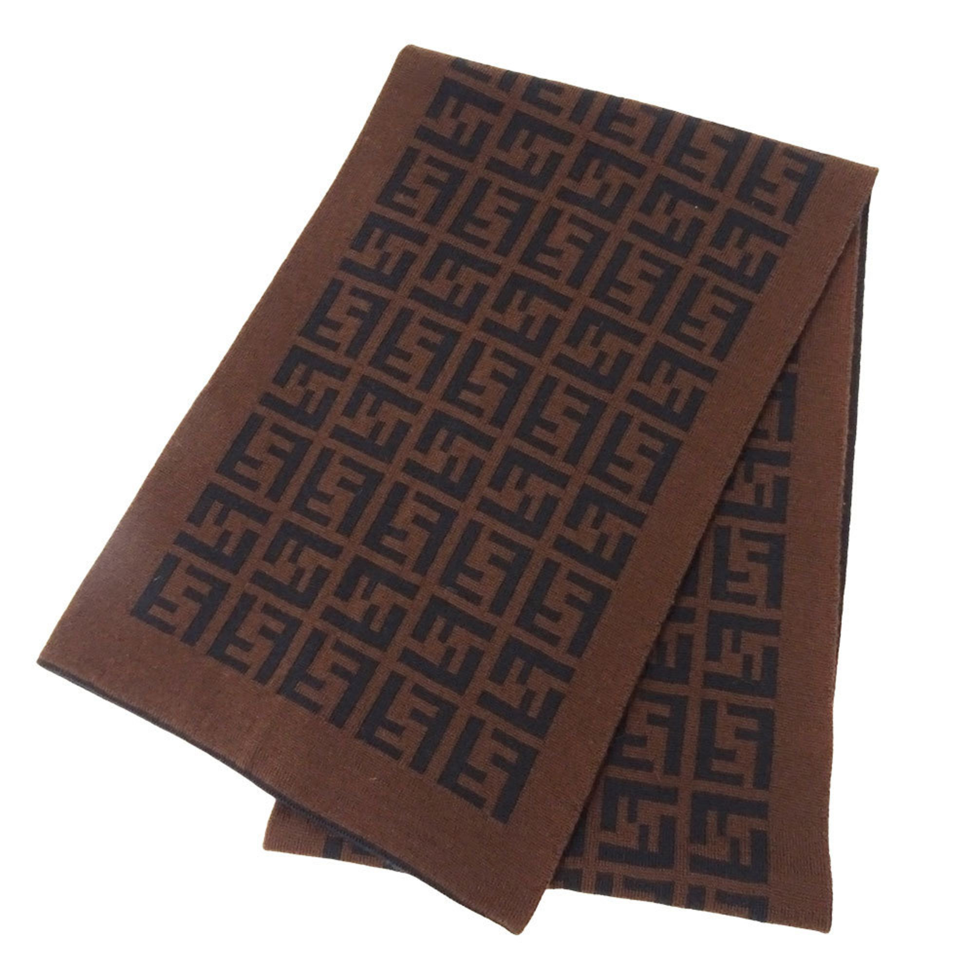 Fendi Women’s Wool Scarf in Brown and Black with Zucca Print, Perfect for Fall Winter, Logo