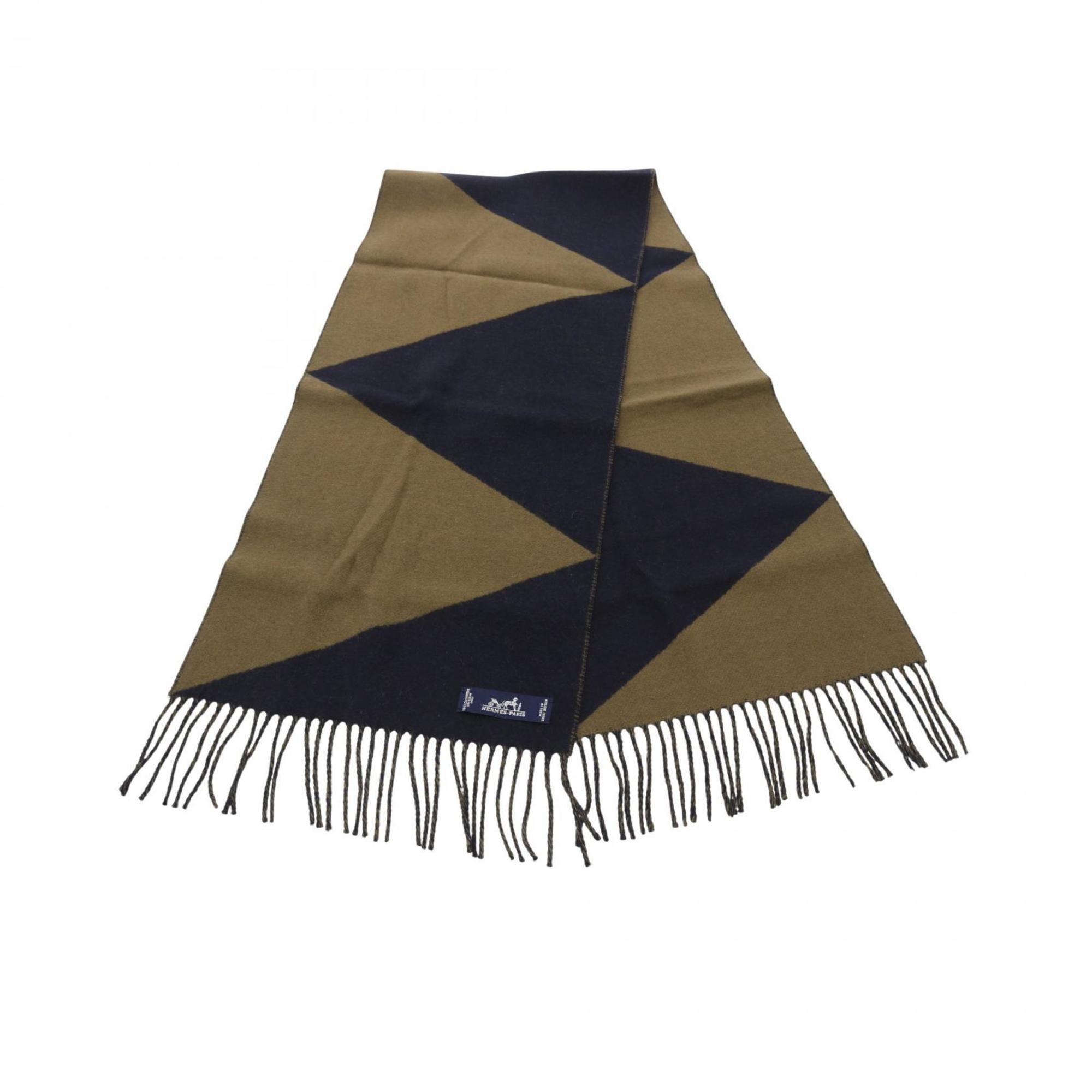 Hermes Kazak Zigzag Scarf Clothing Cashmere Women’s Khaki Navy