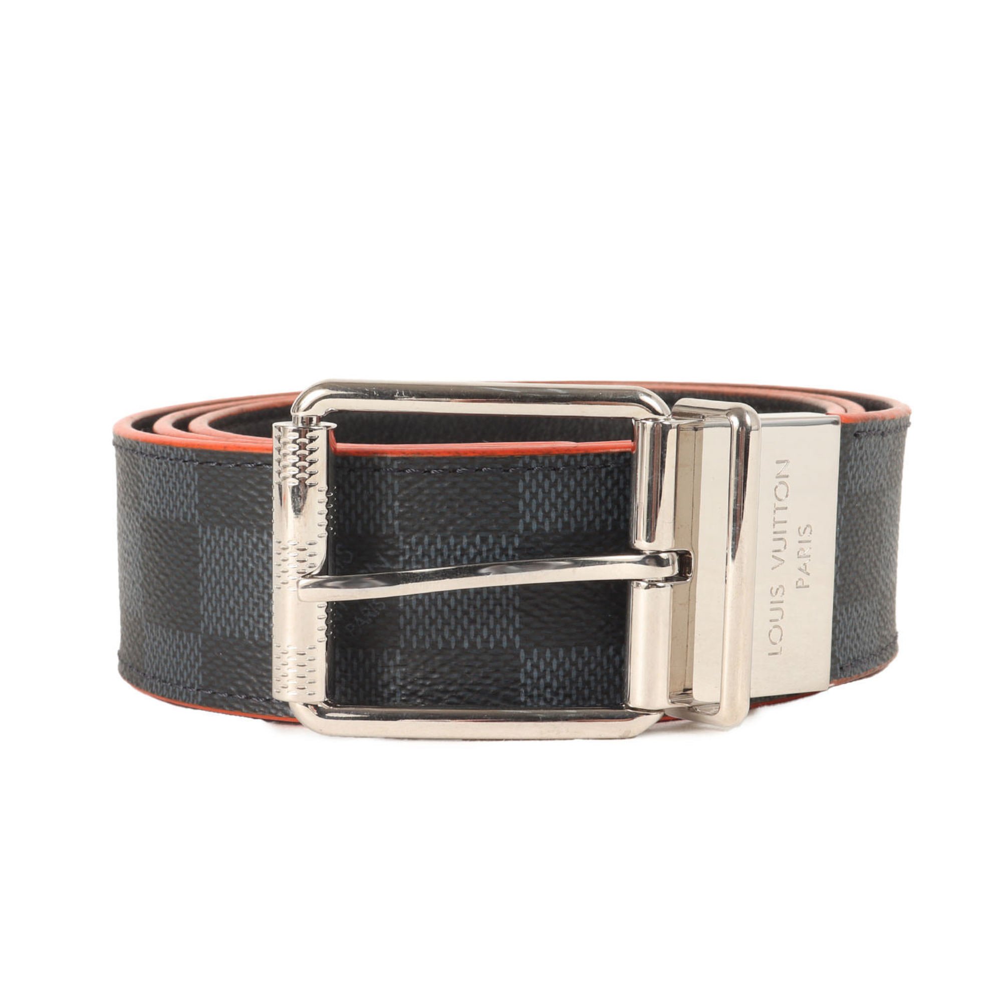 LOUIS VUITTON Louis Vuitton Belt Size: 95/38 Santur Damier Cobalt 40MM Reversible Navy Orange