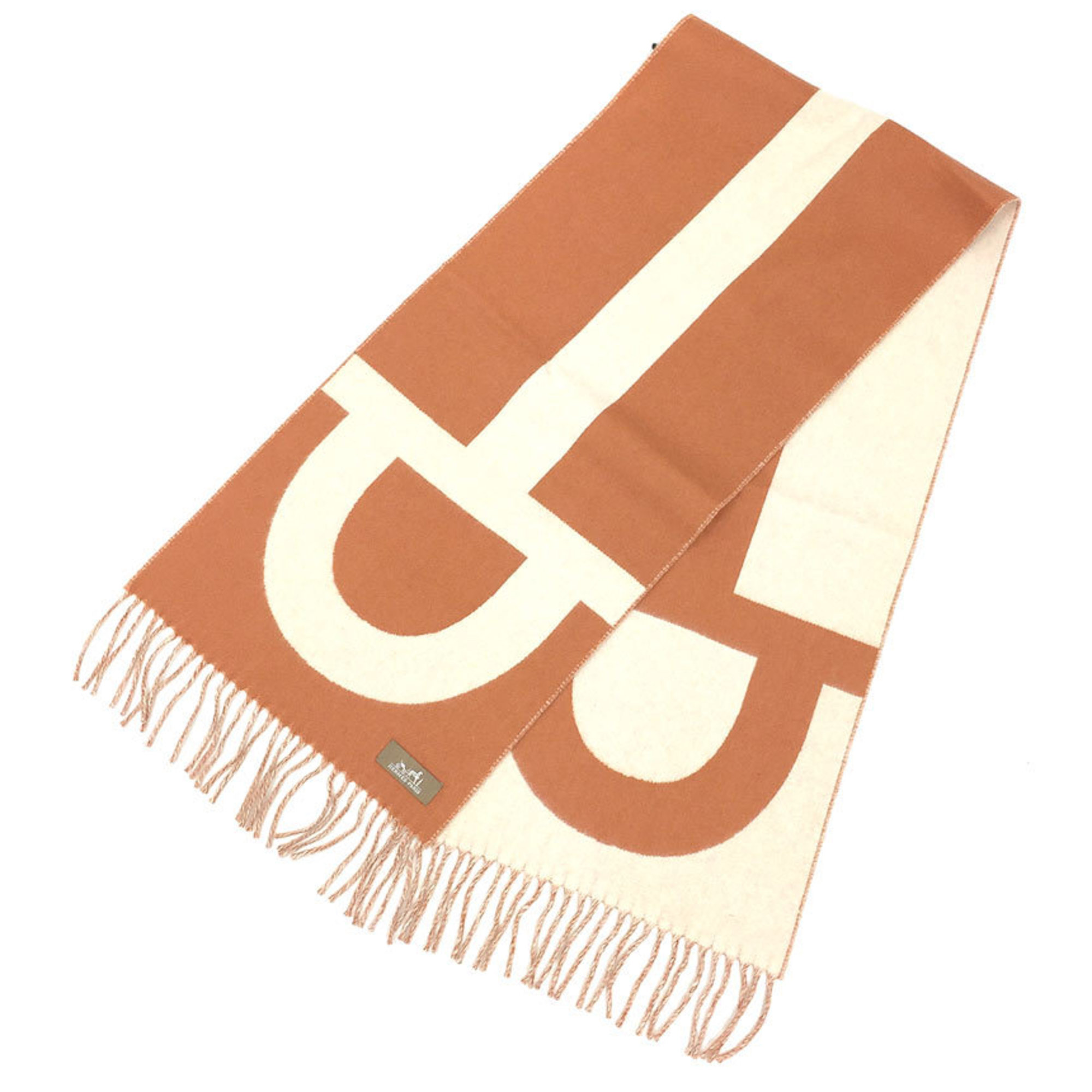 HERMES Cashmere Scarf Grand Mall Bit Pattern 2023 Stole Shawl Cuir x Ivory Men’s Women’s Unisex