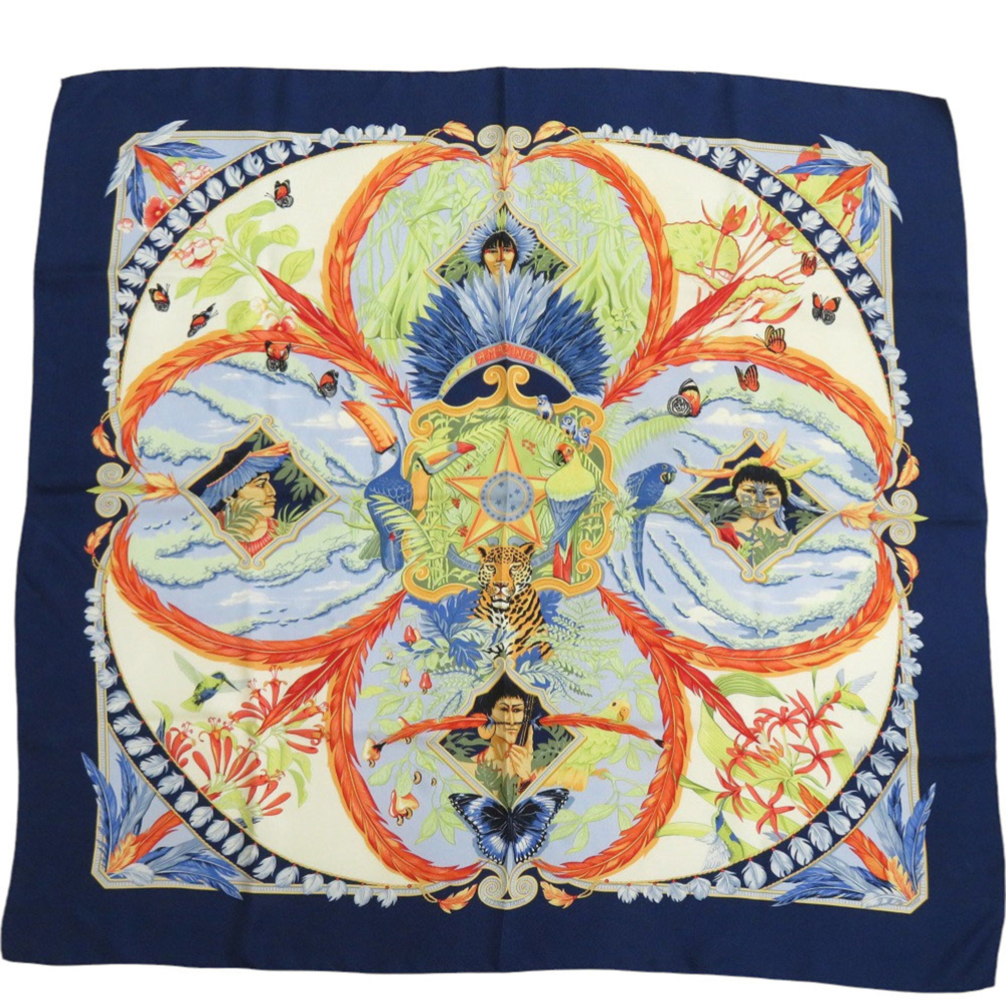 Hermes Excellent condition HermÃ¨s CarrÃ© 90 AMAZONIA scarf, silk, navy blue, 0098. women’s.