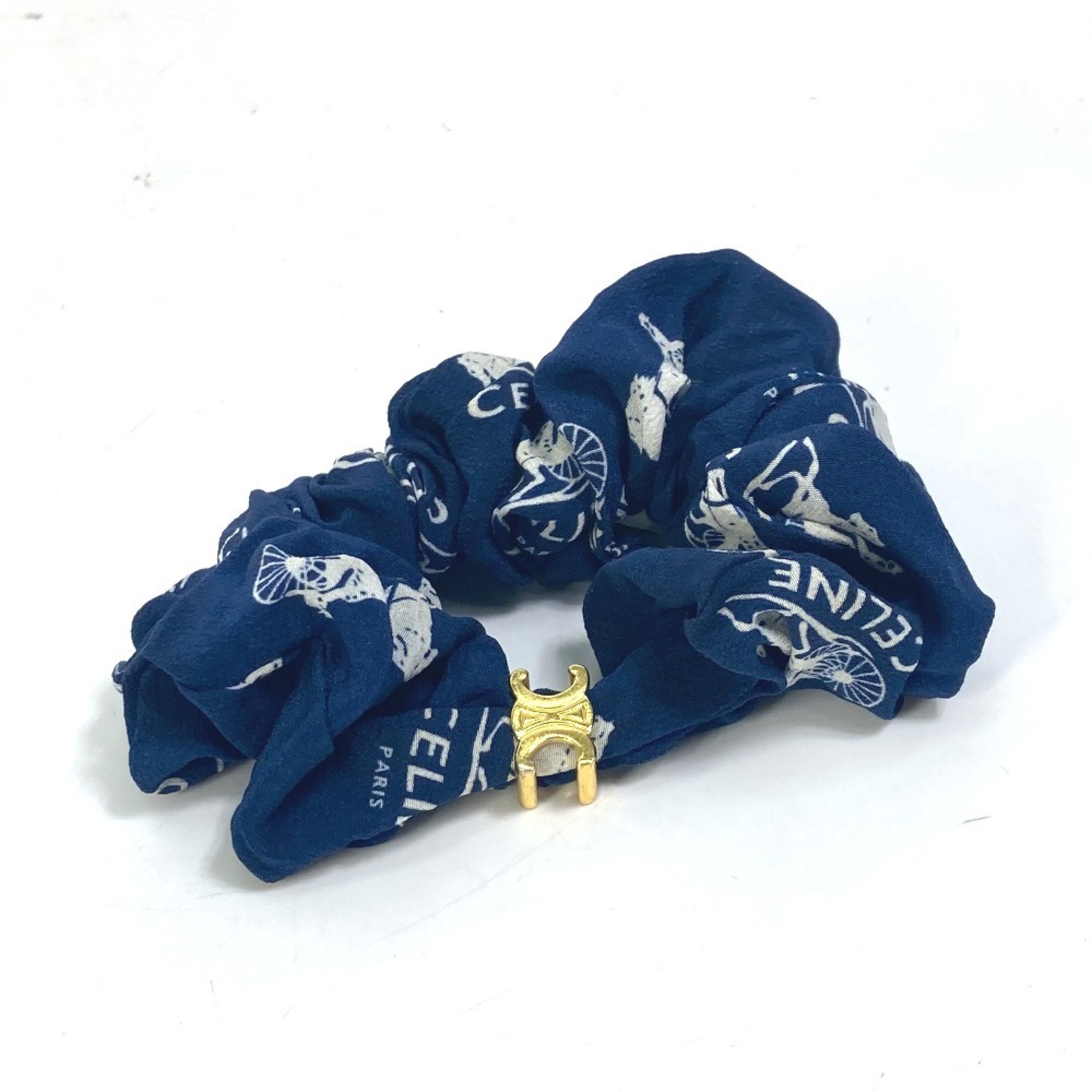 CELINE Sulky Logo Hair Accessory, Silk Scrunchie, Women’s, Blue